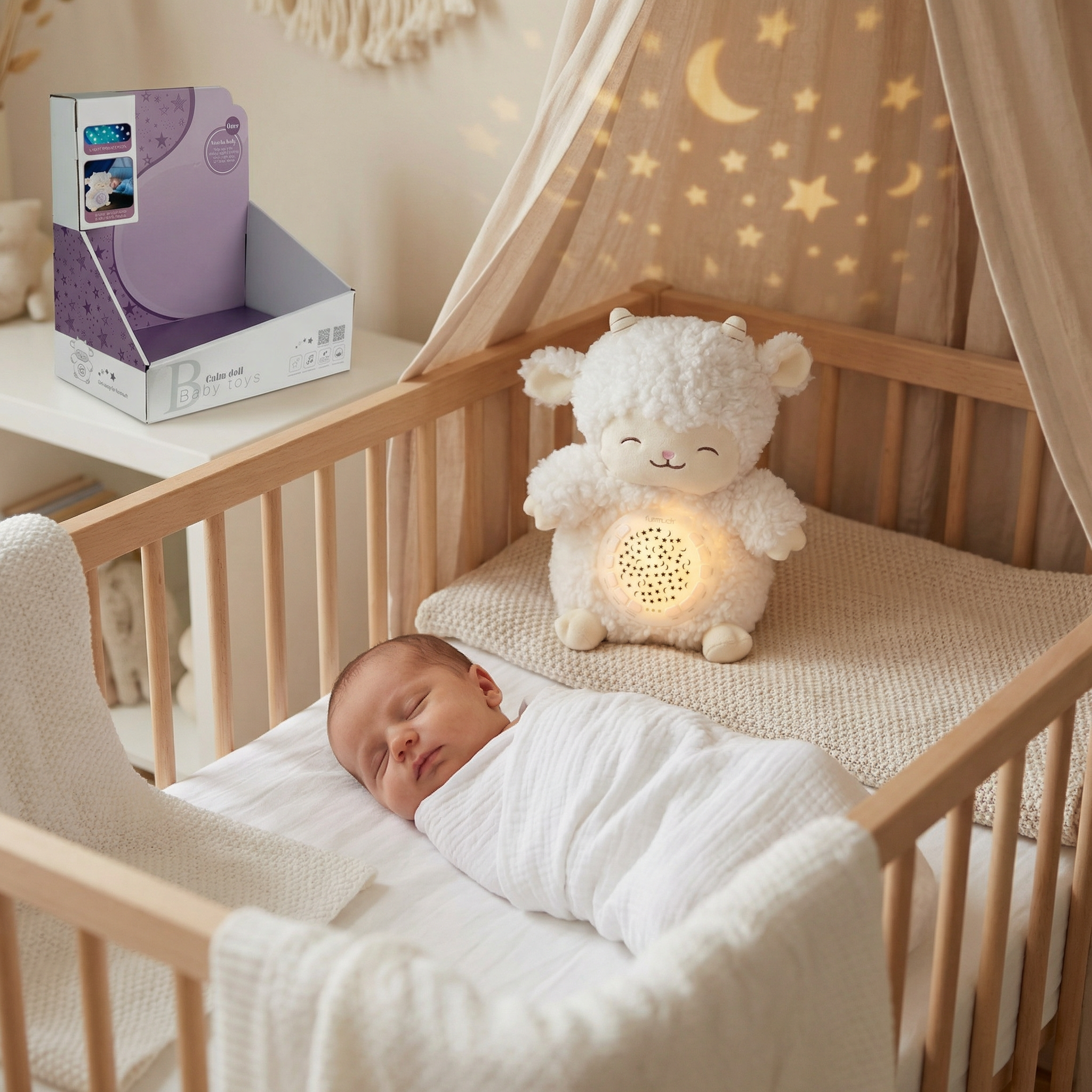 Baby Plush Night Light Projector – Lamb Calming Toy - Image 4