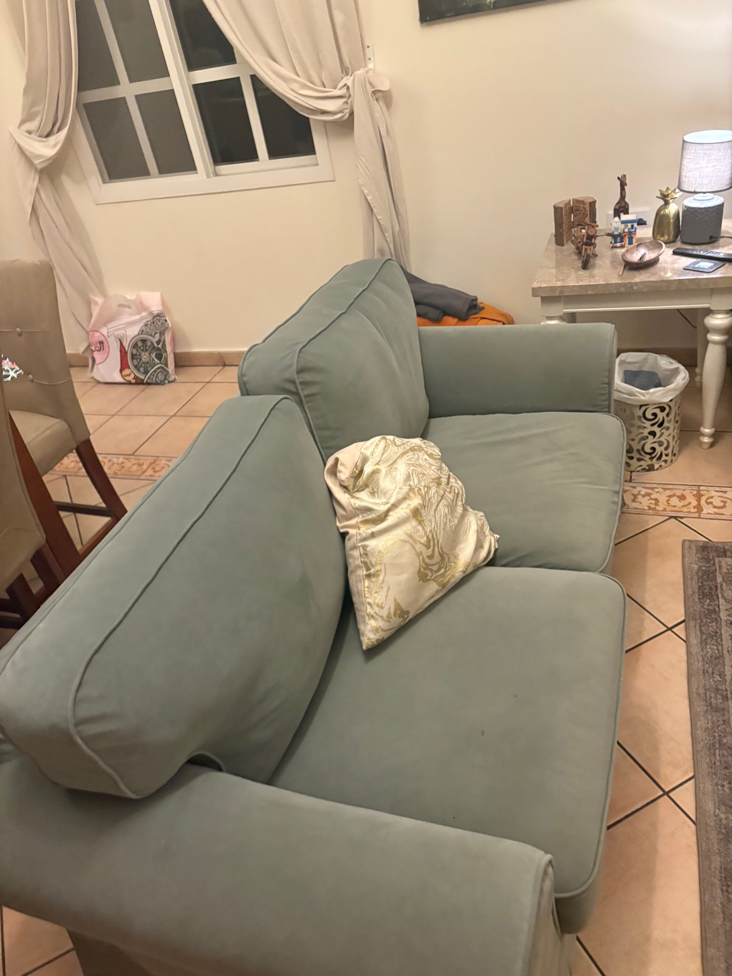 3 peace home center couch green colored cover  - Image 5
