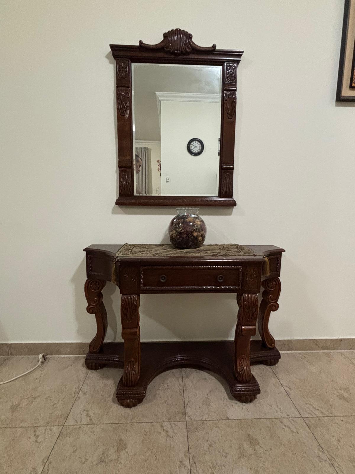 Two Consoles Solid Wood Luxurious Classic Console table with mirror - Image 1