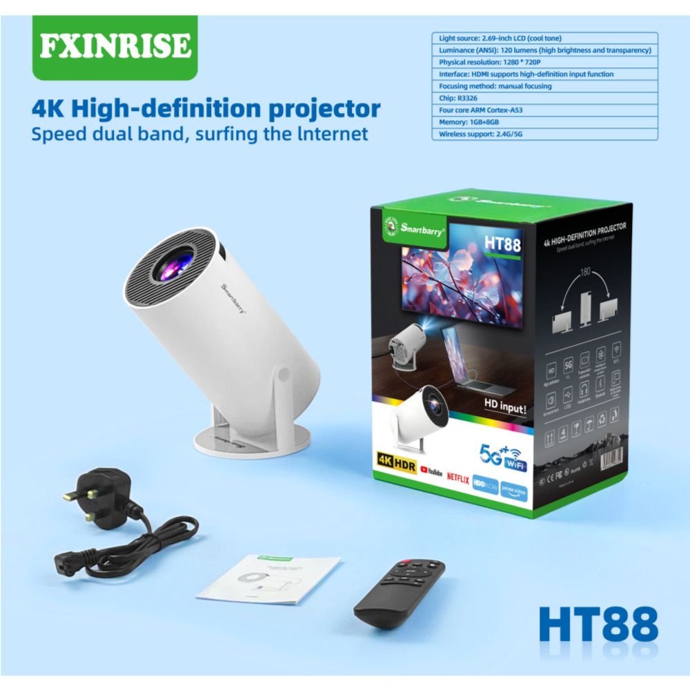 Smart Projector Smartbarry 4K HDR 5G With Android Wifi Projector HT88 - Image 1