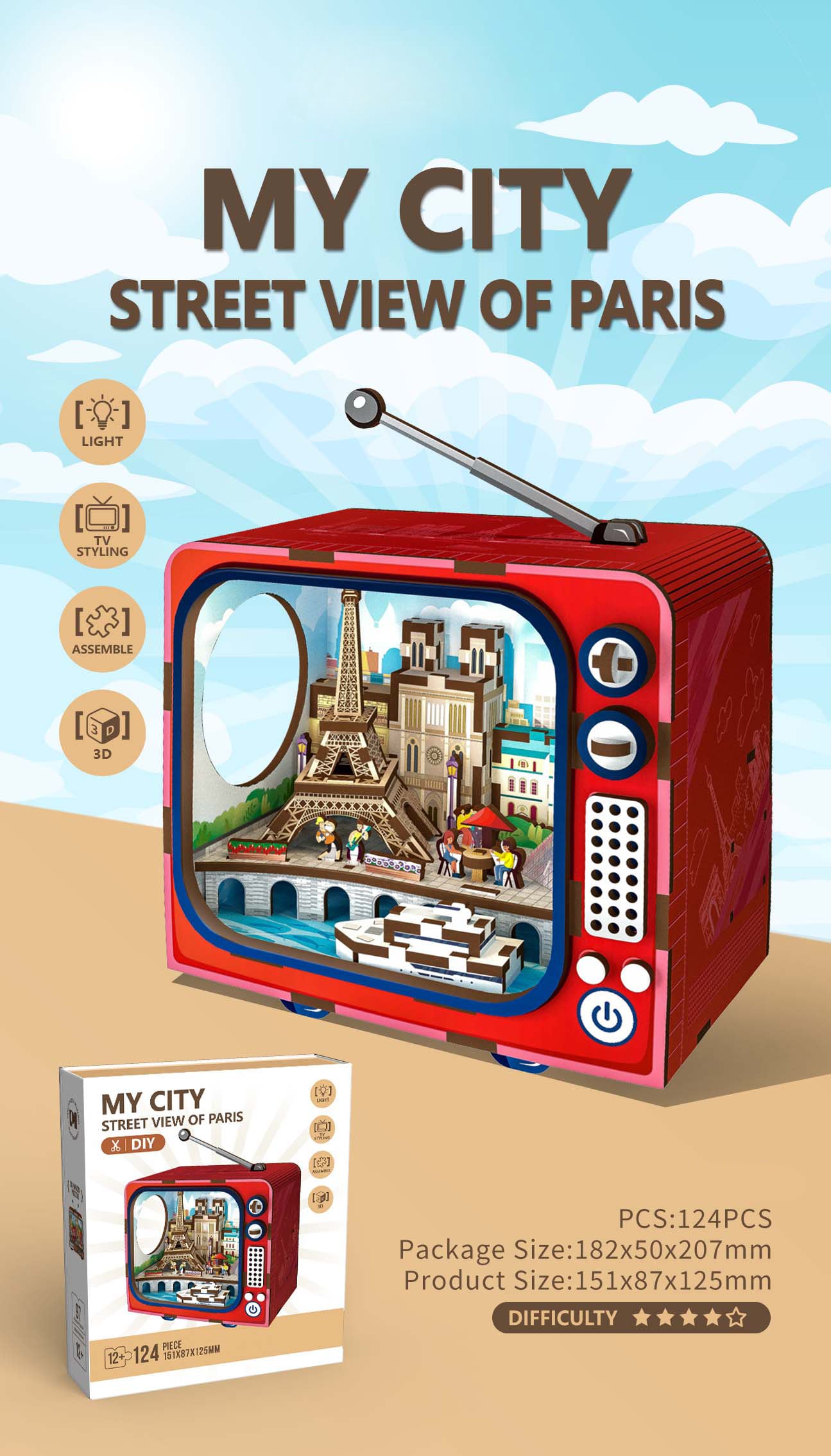 My City DIY Mini TV Scene with Light – London (72Qar) & Paris(68) - Image 2