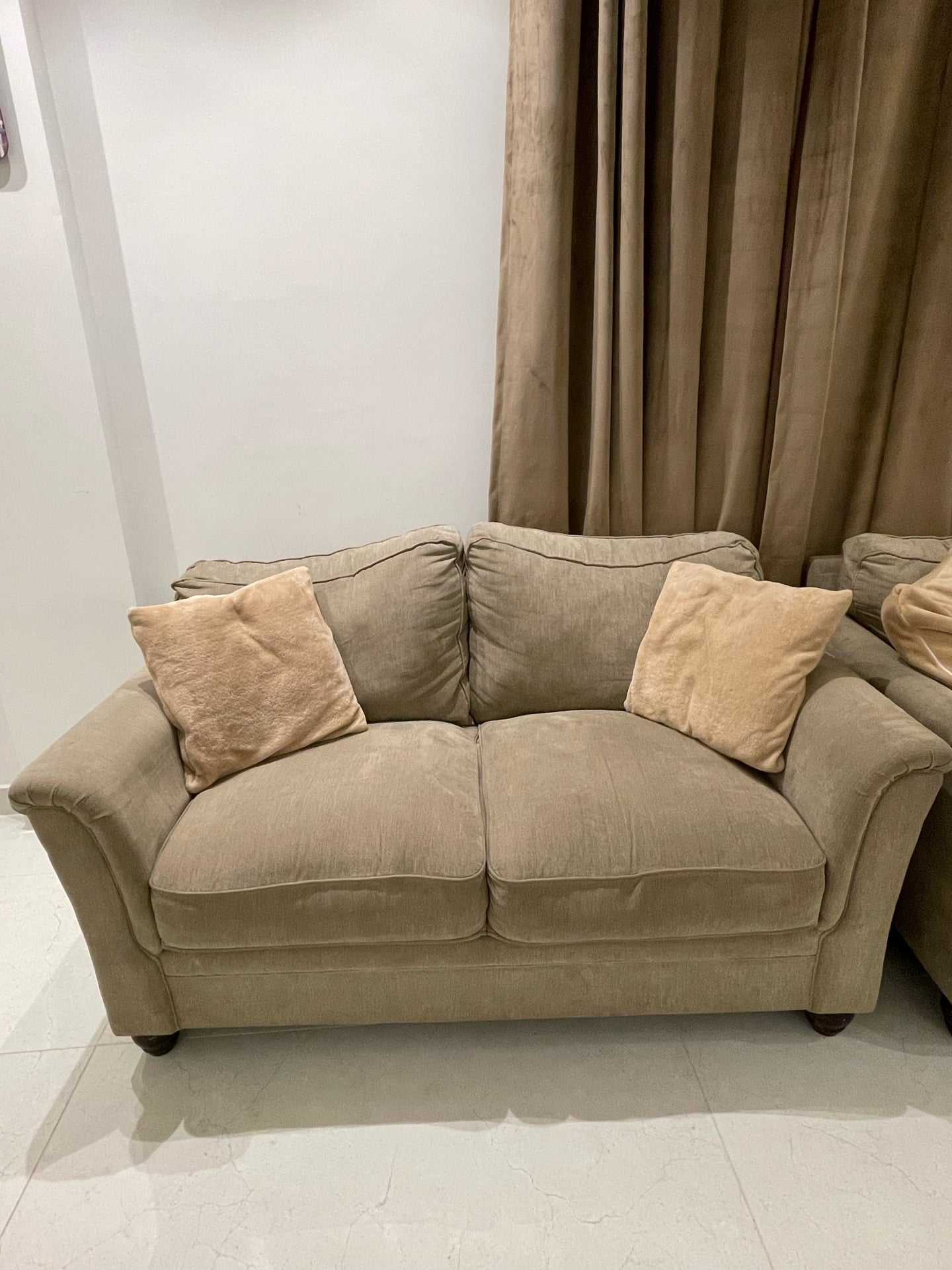 Home Centre Lamcy 3 + 2 Seater Sofa Set – Light Brown – Excellent Condition - Image 3