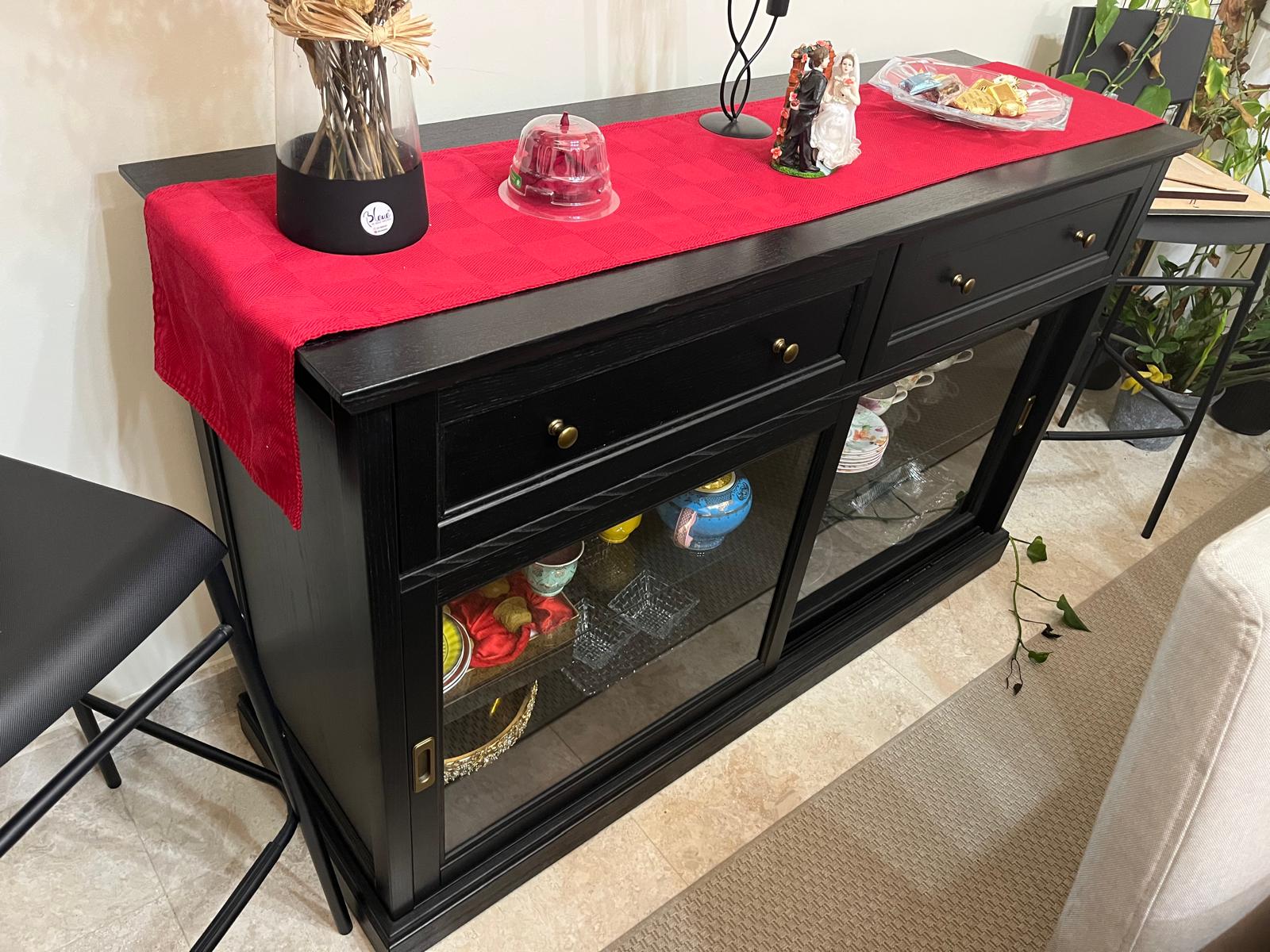 Glass door cabinet, black stained, 145x92 cm - Image 3