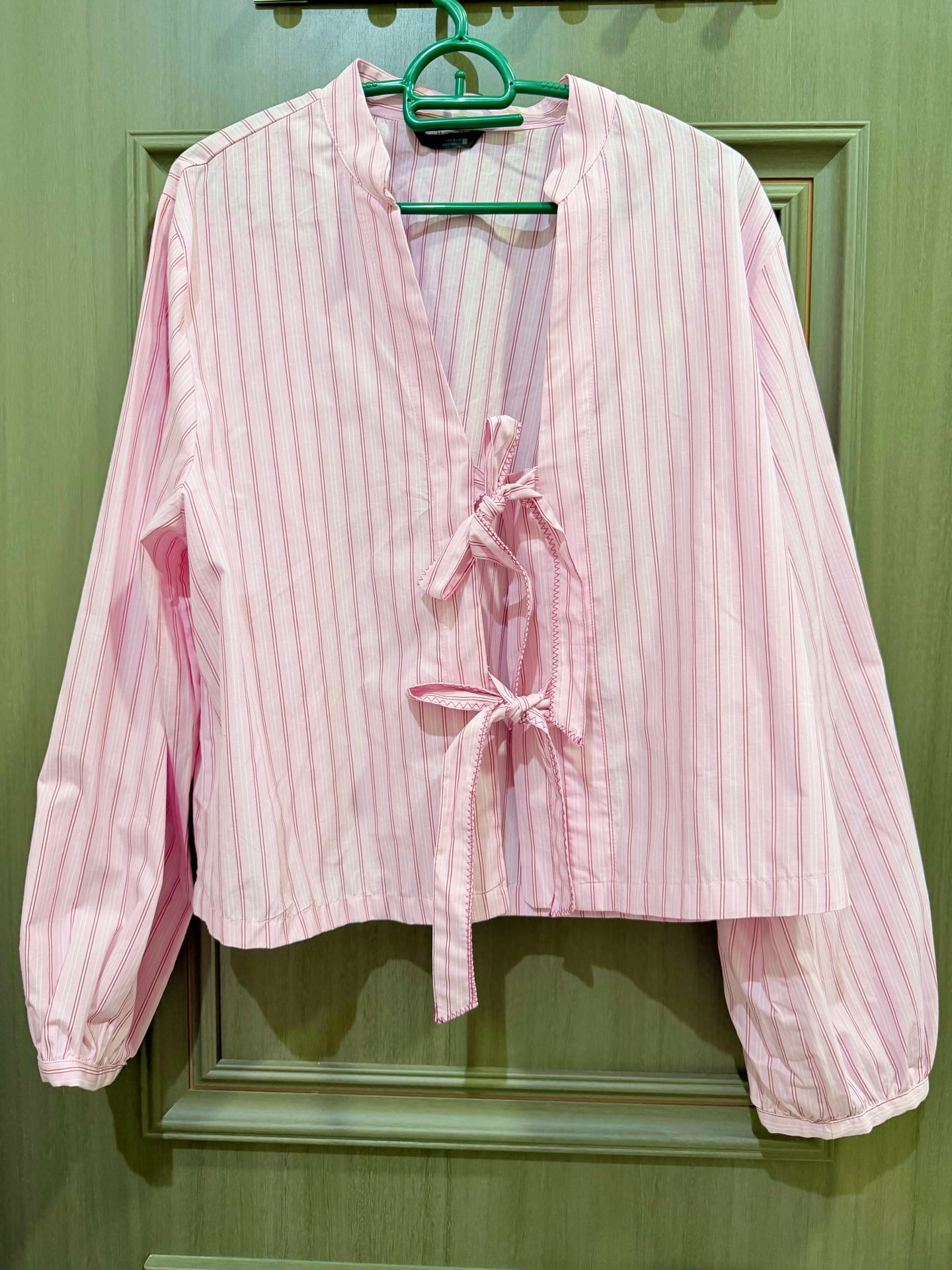 NEW  ZARA  Pink Striped Wrap Blouse – Size L - Image 6