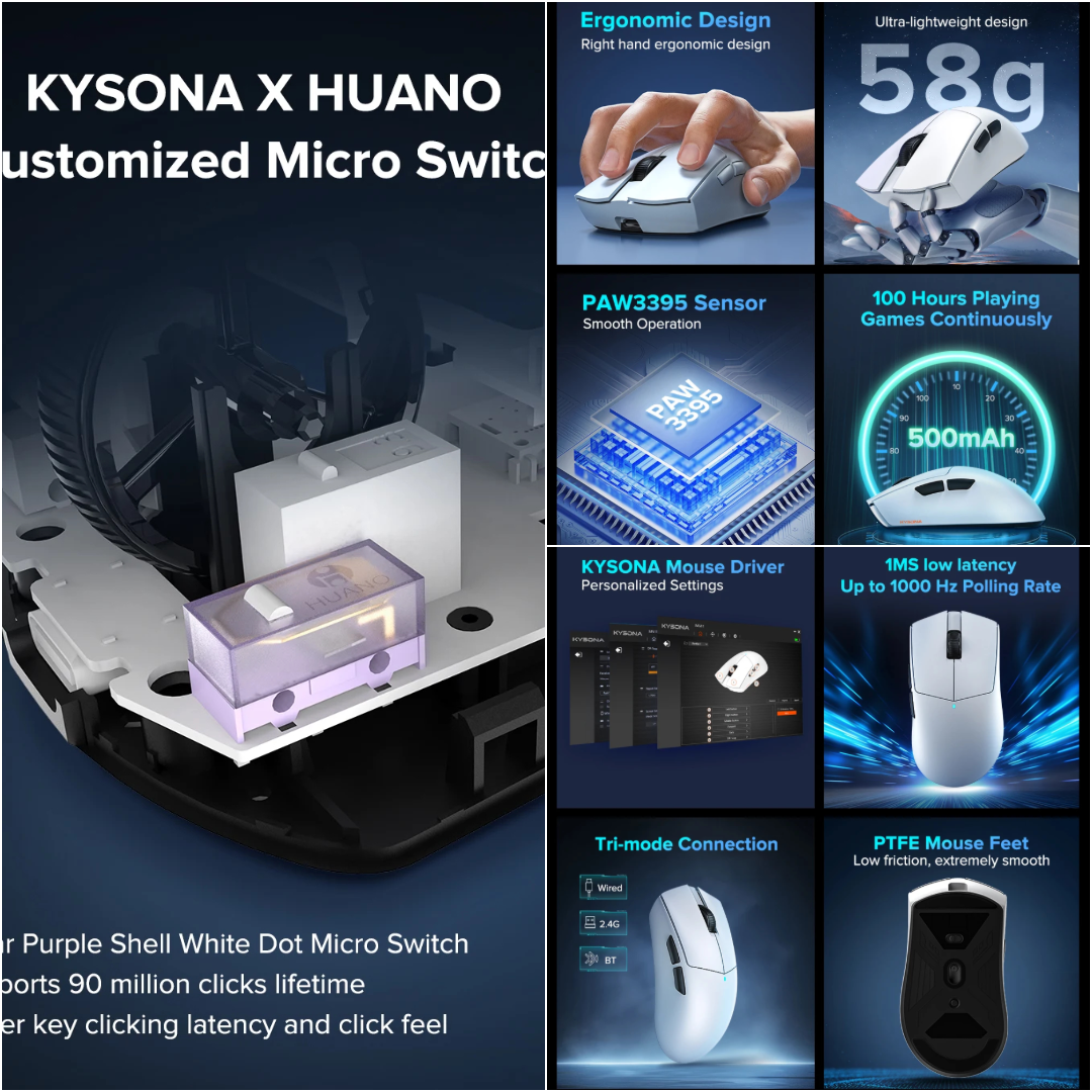 ماوس ألعاب Kysona M511 خفيف جدًا أبيض اقرأ الوصف - Image 8