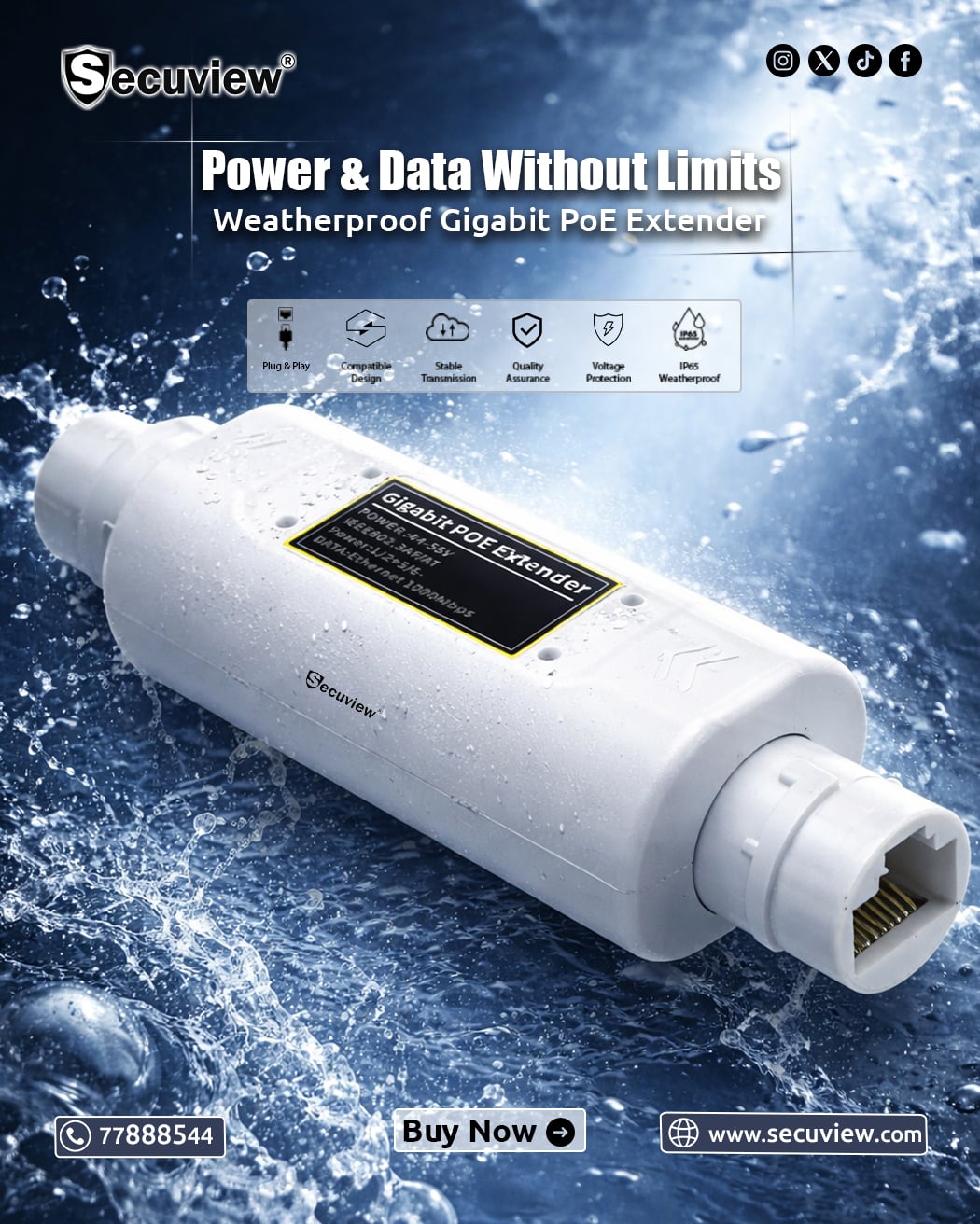 Secuview Gigabit PoE Extender Weatherproof & High-Performance. - Image 1