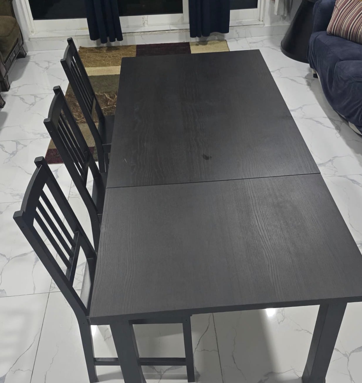 IKEA extendable dinning table with 3 chairs - Image 1