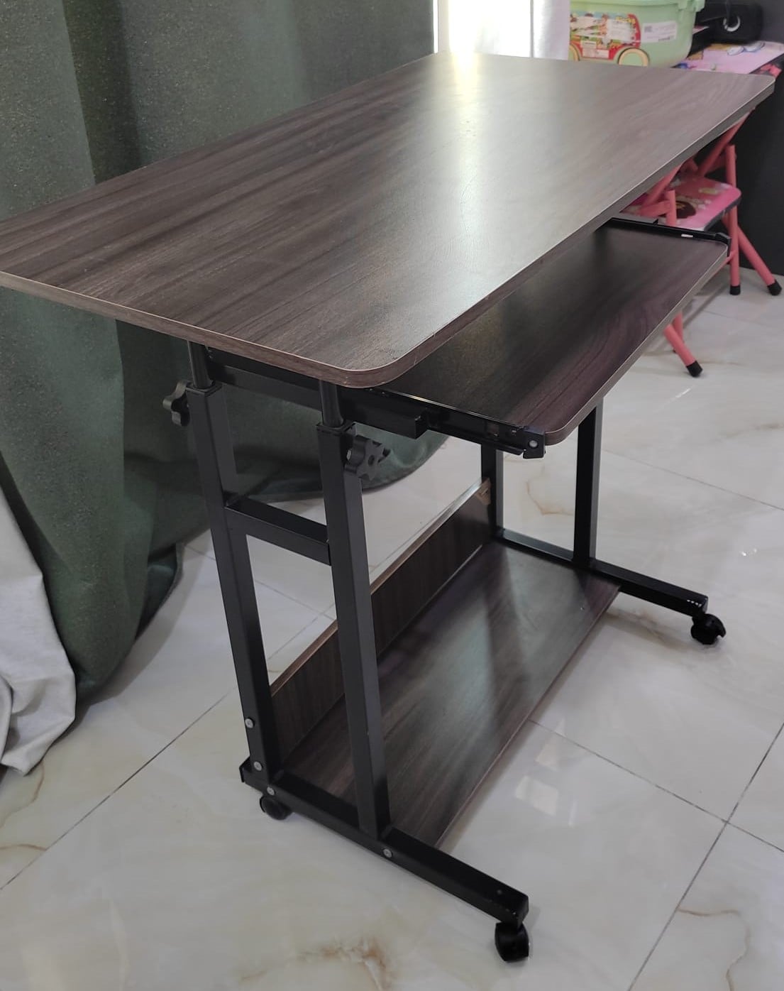 Maple Leaf Mobile Height-Adjustable Computer Desk, Metal Frame - Image 3