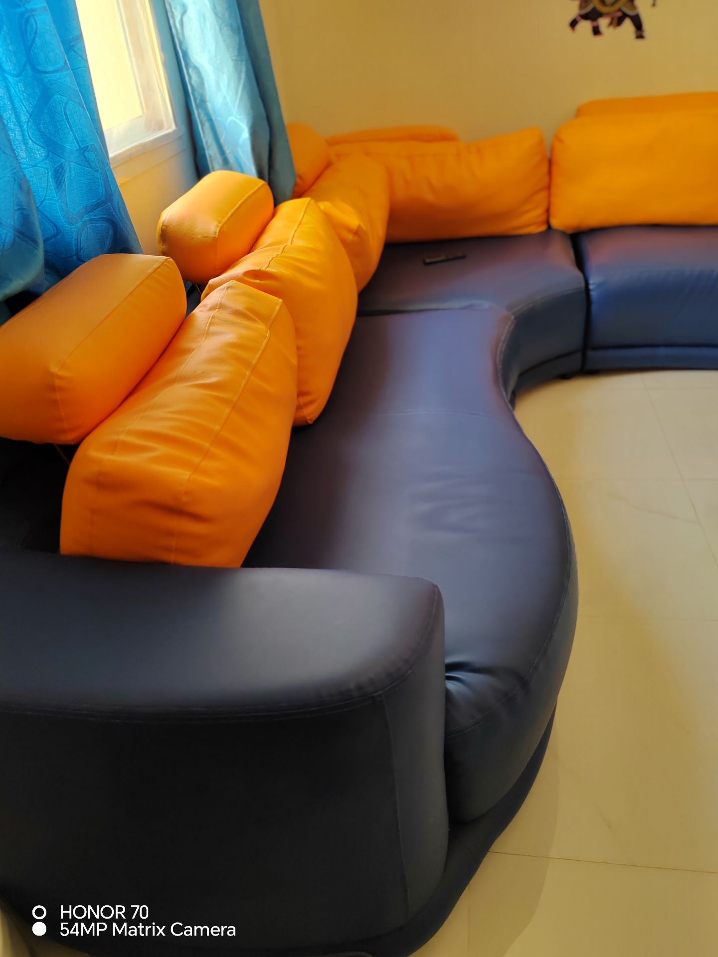 Blue and yellow colour used sofa  - Image 5