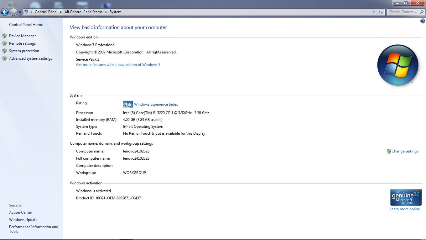 MODEL:LENOVO THINKCENTRE I3 . 64 Bit. 21 INCH MONITOR - Image 1