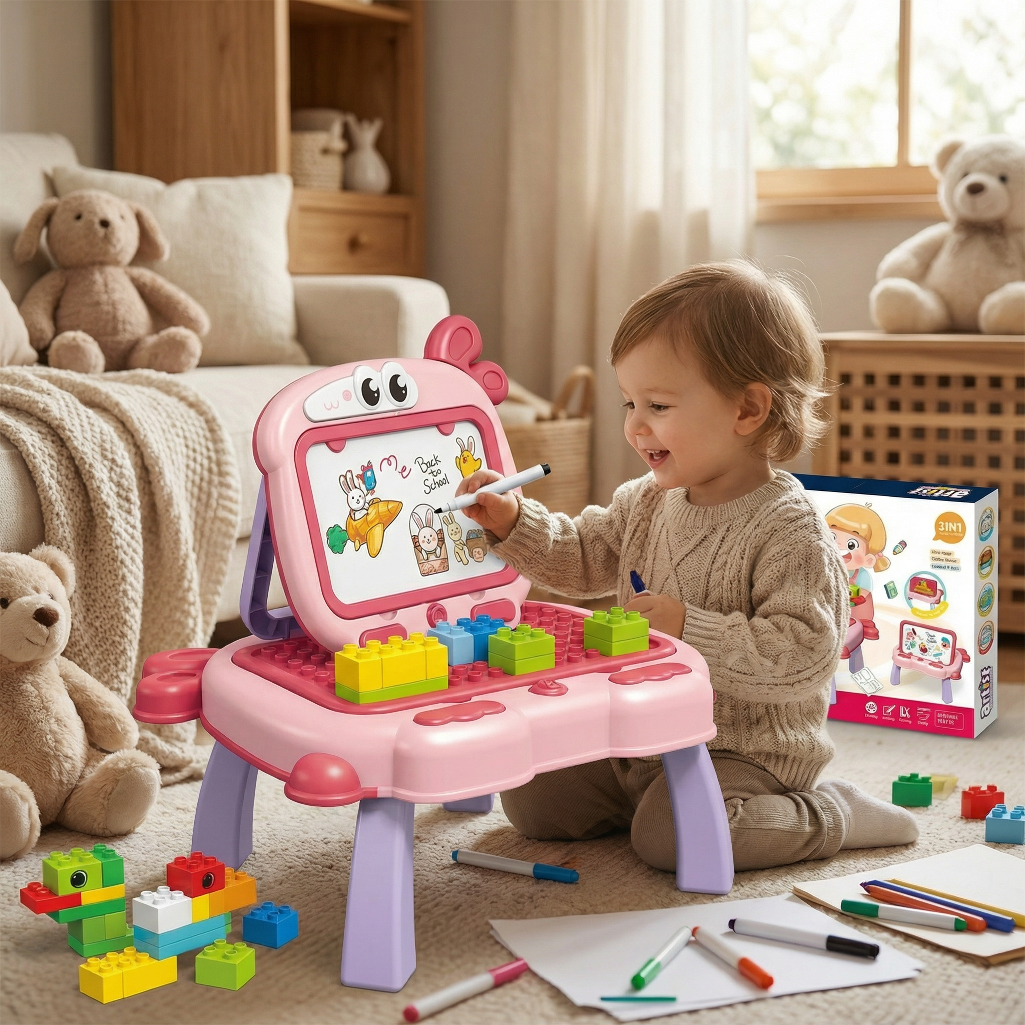3 in 1 drawing board & blocks table - Image 4