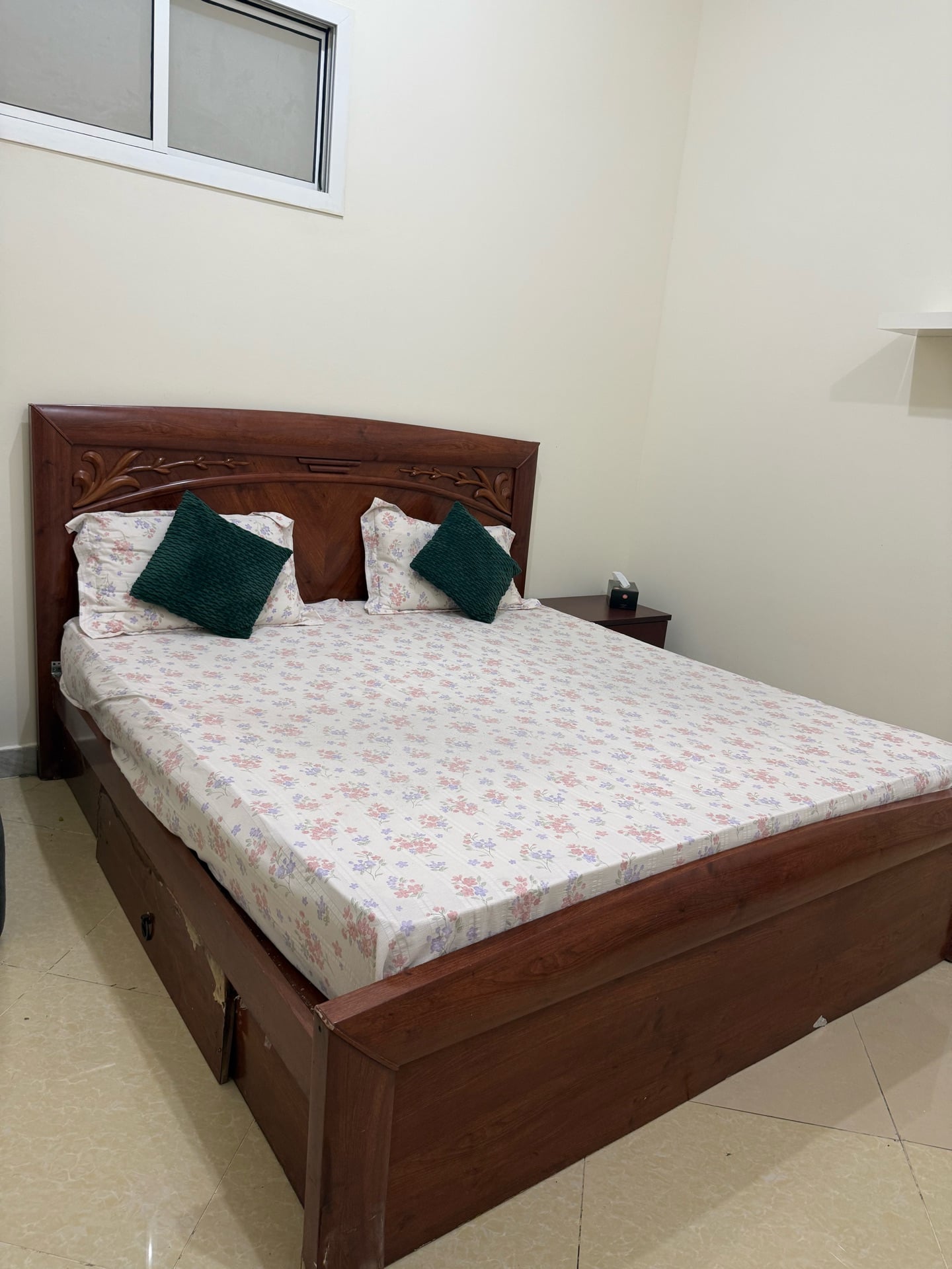 King Size Bed with Mattress + Side Table – Good Condition - Image 1