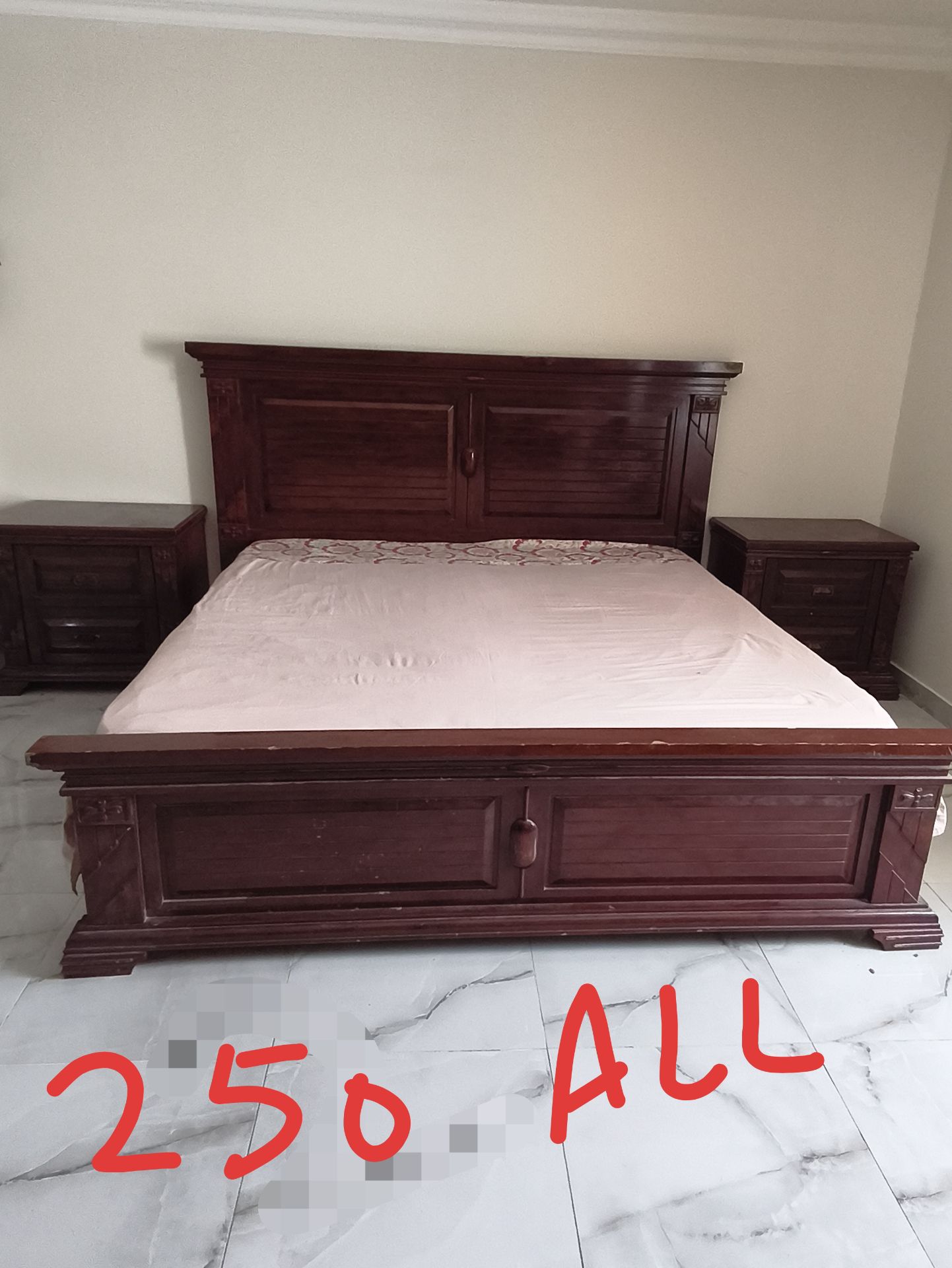 Master bed + side tables Home Centre. Single beds + Mattress Red and Yellow - Image 1