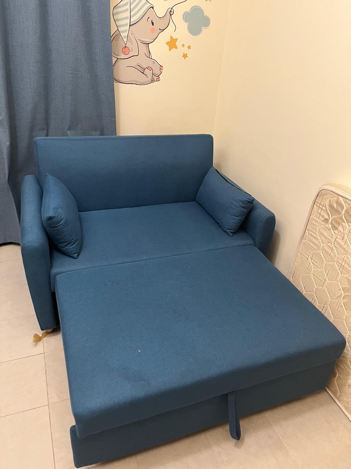 Alpha 2-Seater Fabric Sofa Bed - Blue - Image 2