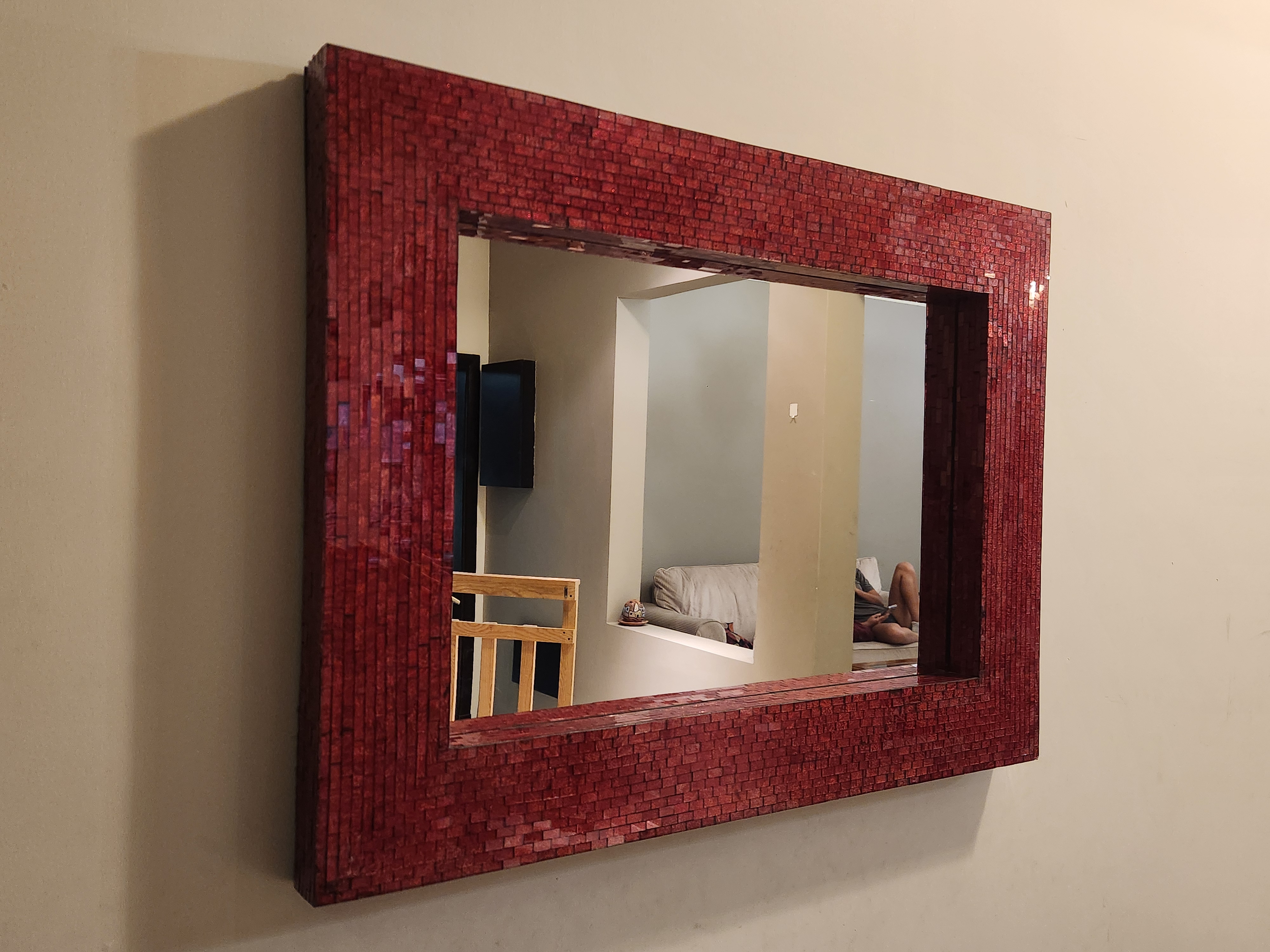Red Mosaic Wall Mirror - 100x75 cm - Image 2