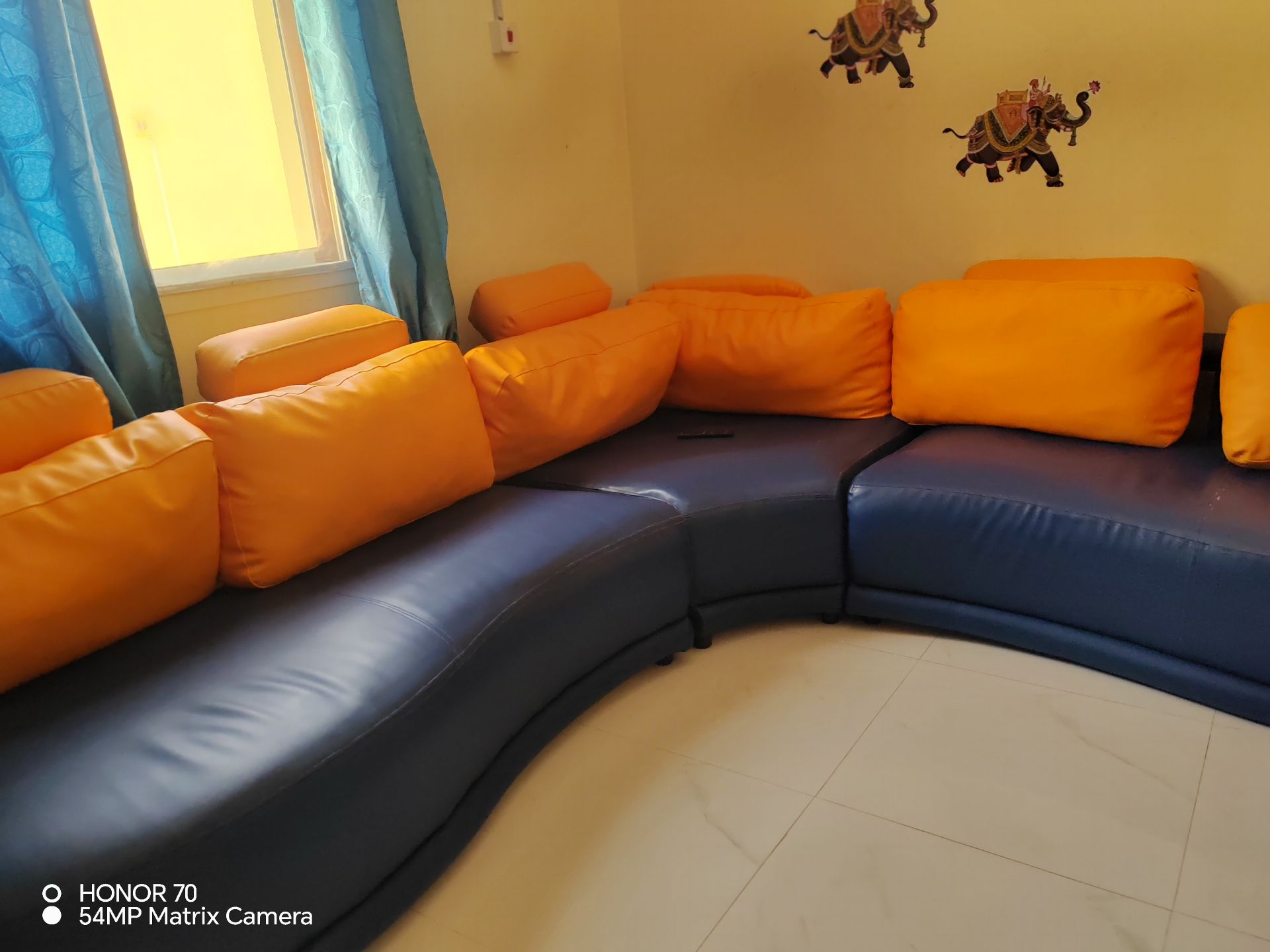 Blue and yellow colour used sofa  - Image 2