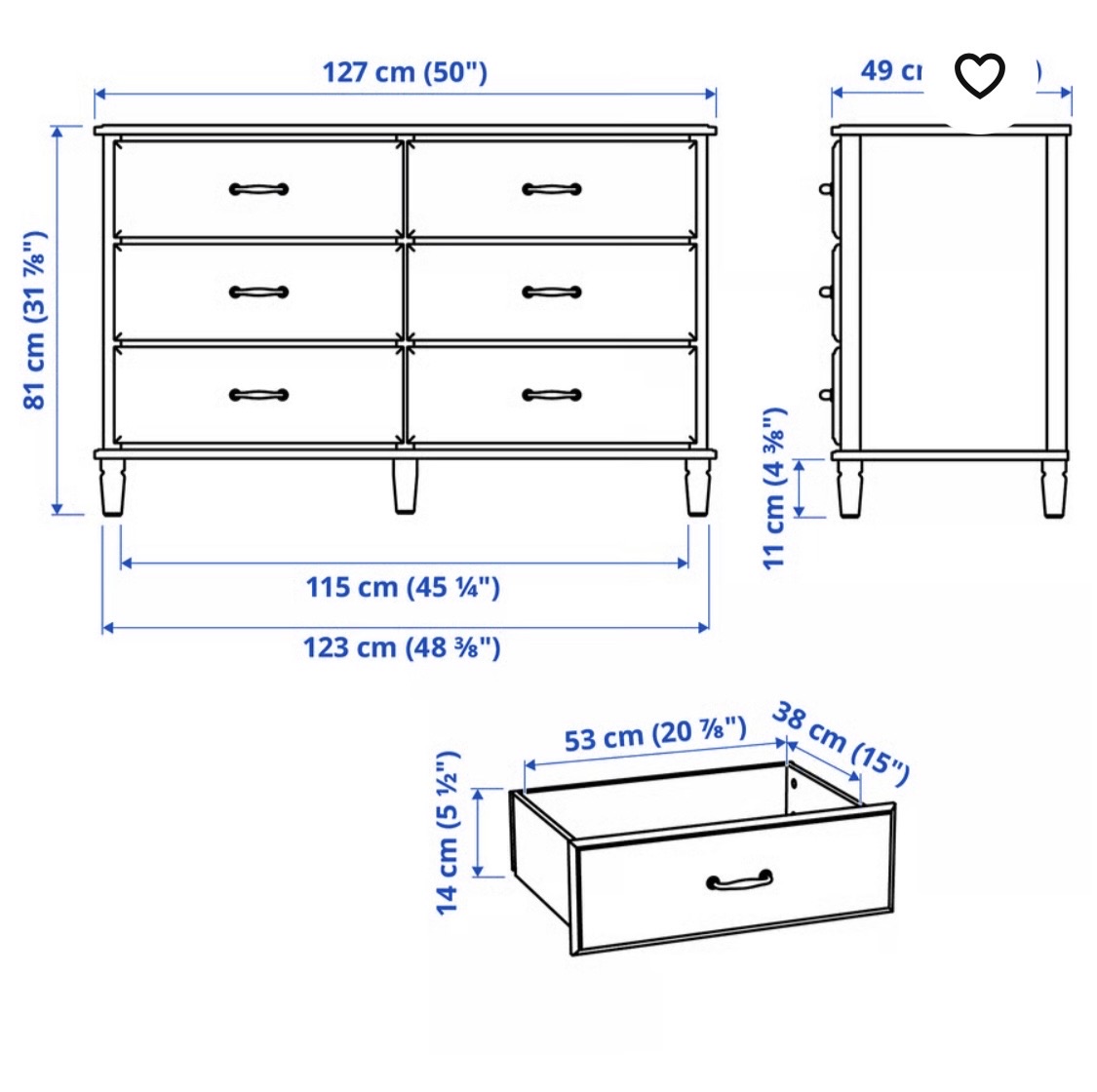 Chest of 6 drawers, white, bought from IKEA. 127 x 81 cm.  - Image 6