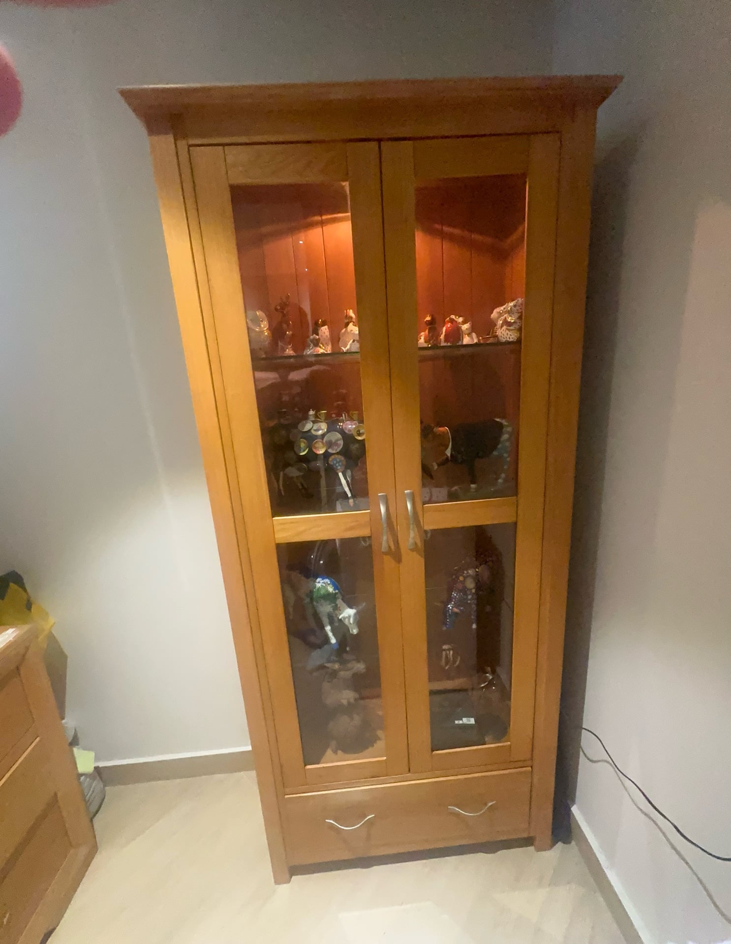 Two solid oak drawers and an oak display cabinet with lighting.  - Image 6