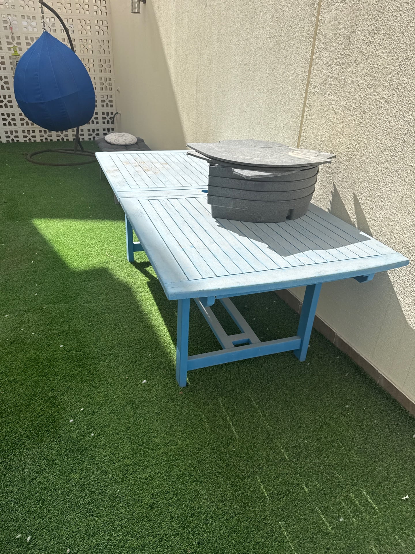 Outdoor wooden dining or patio table and chairs - Image 1
