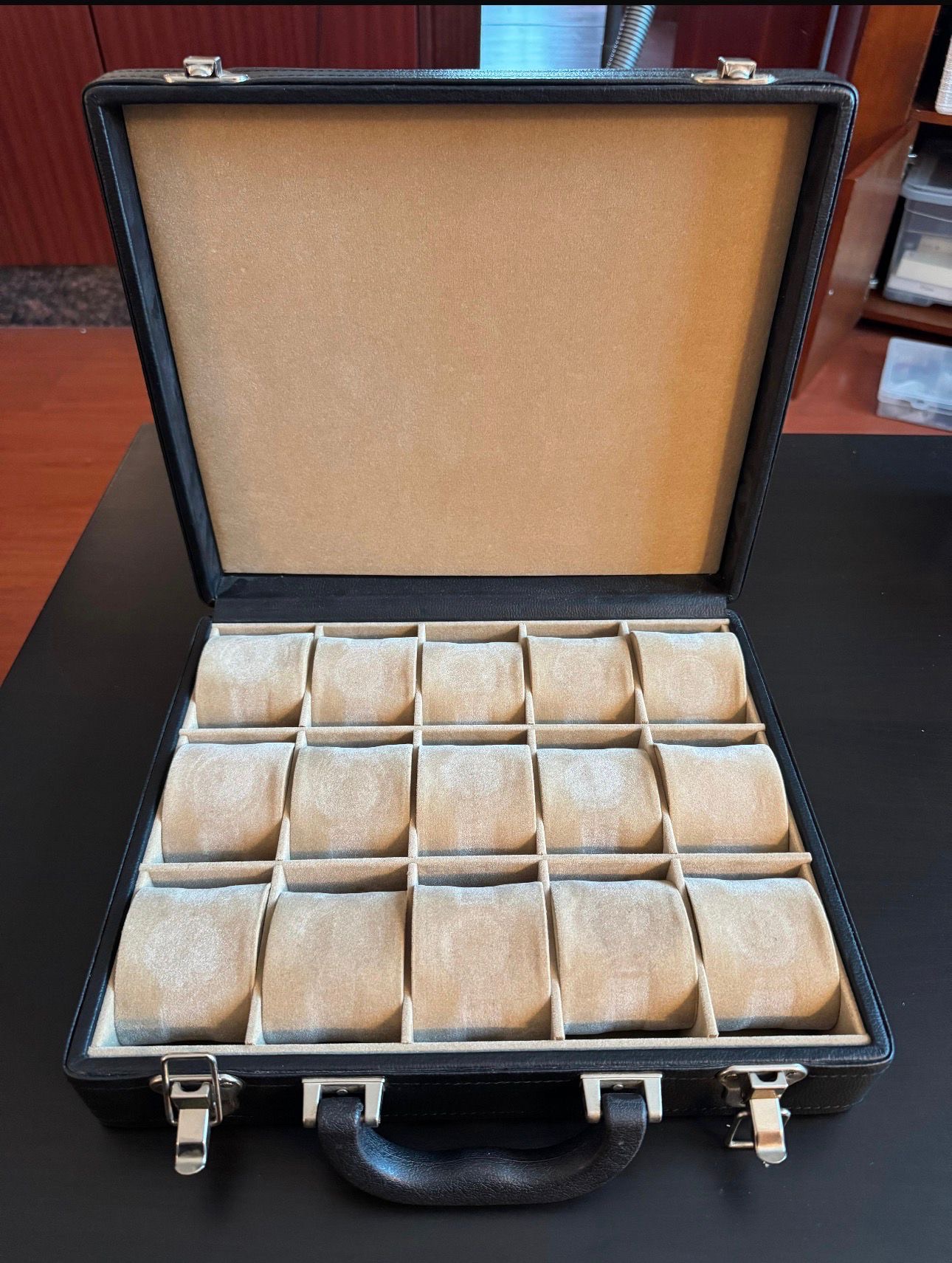 Handmade Luxury 15-Slot Watch Storage & Display Case - Briefcase Style - Image 3
