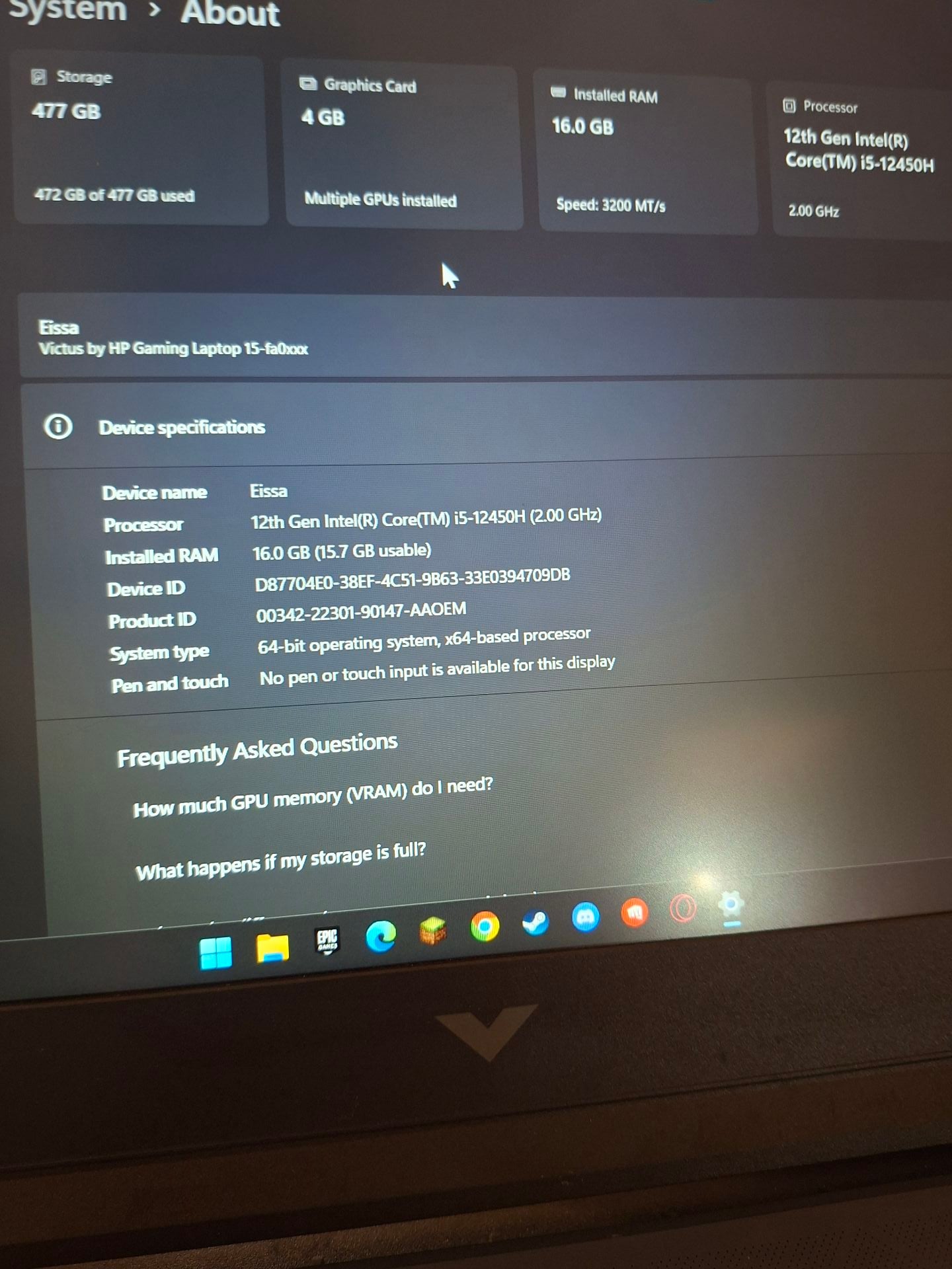 Hp victus gaming laptop - dark blue - Image 3