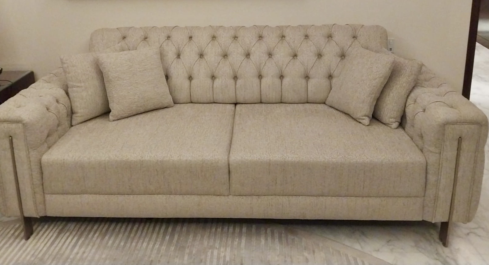 2 Luxury Beige Tufted 3-Seater Sofa – Excellent Condition - Image 4