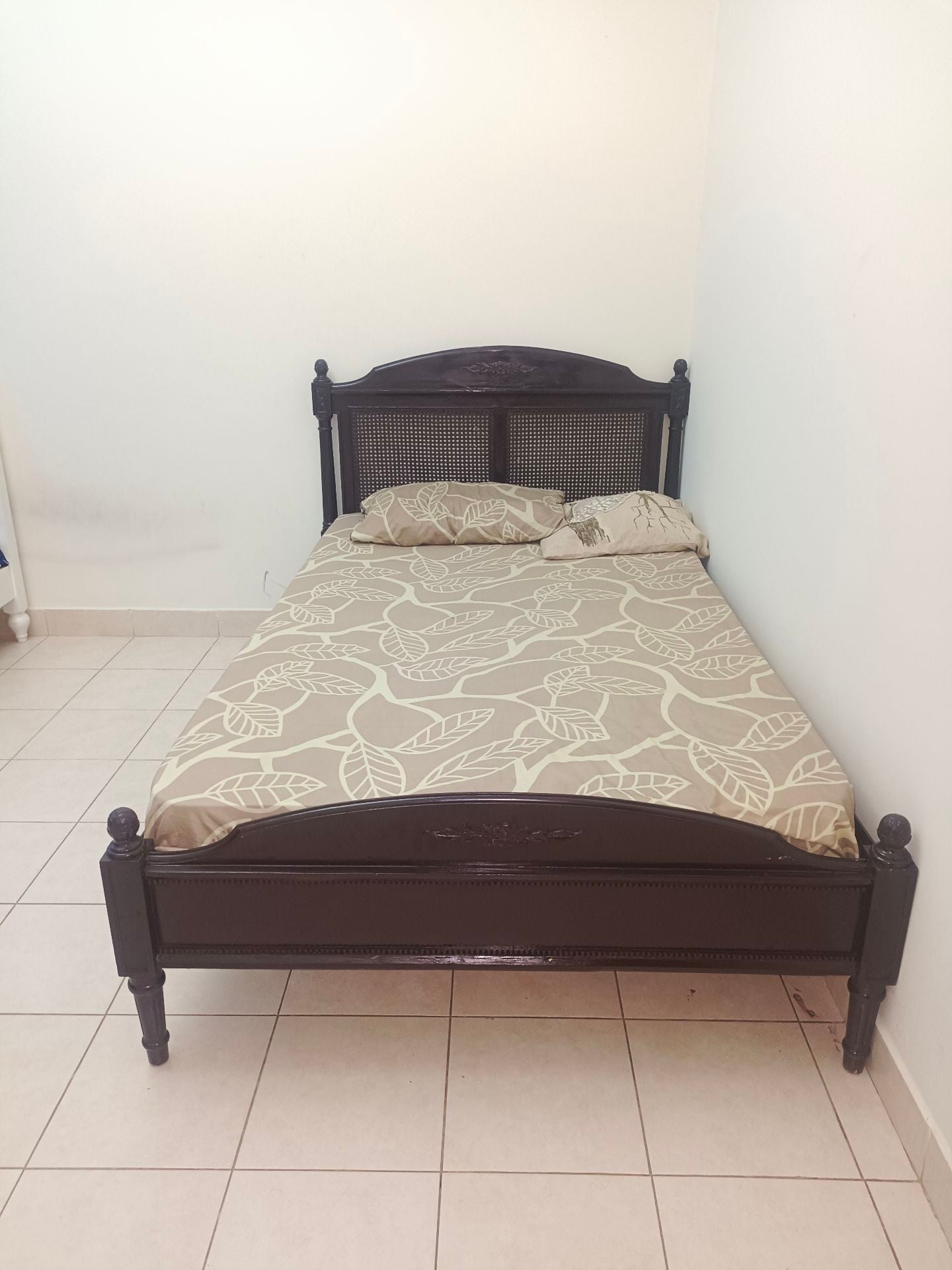 Solid wood handmade vintage style bed with cupboard - Image 1