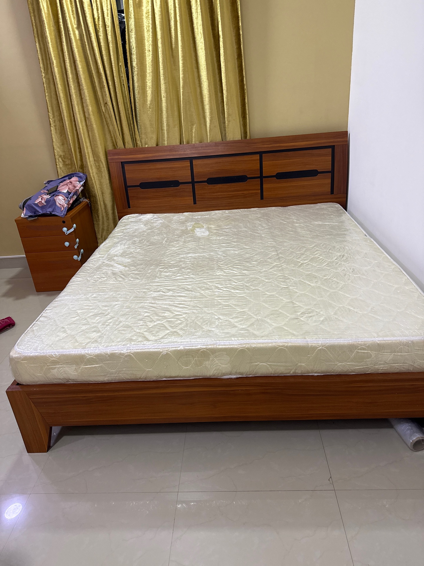 King size wooden bed with mattress  - Image 2