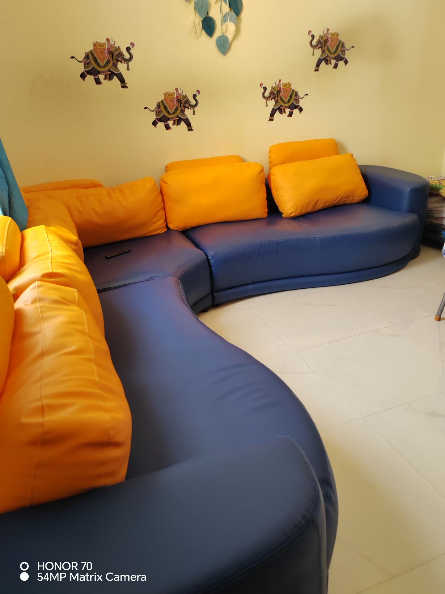 Blue and yellow colour used sofa  - Image 4