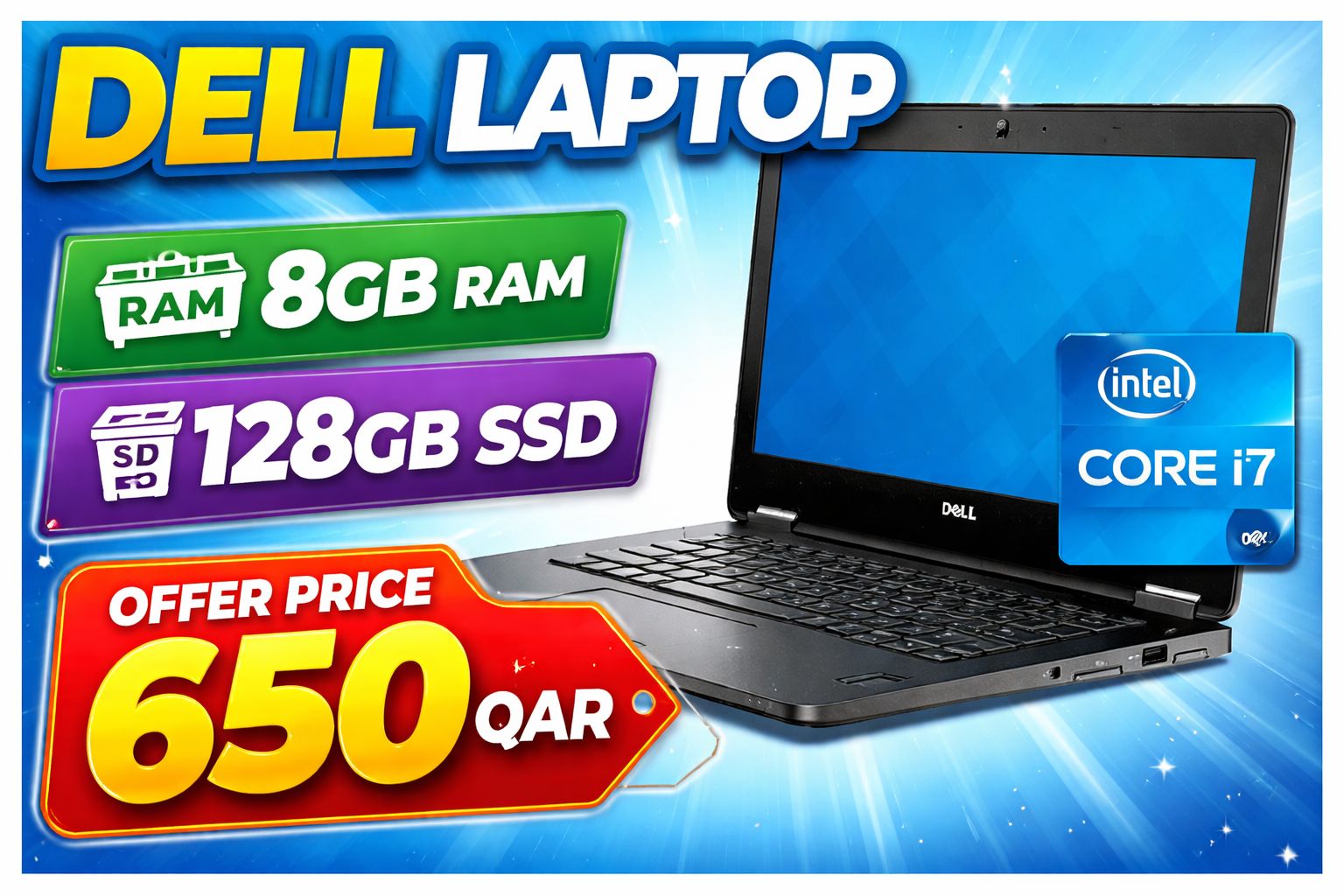 Dell i7 processor 8GB Ram 128SSD Offer price 550QAR - Image 1