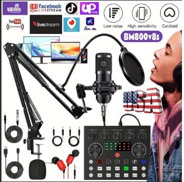 Podcast Equipment Bundle V8S Audio InterfaceBM800 Condenser Microphone - Image 1