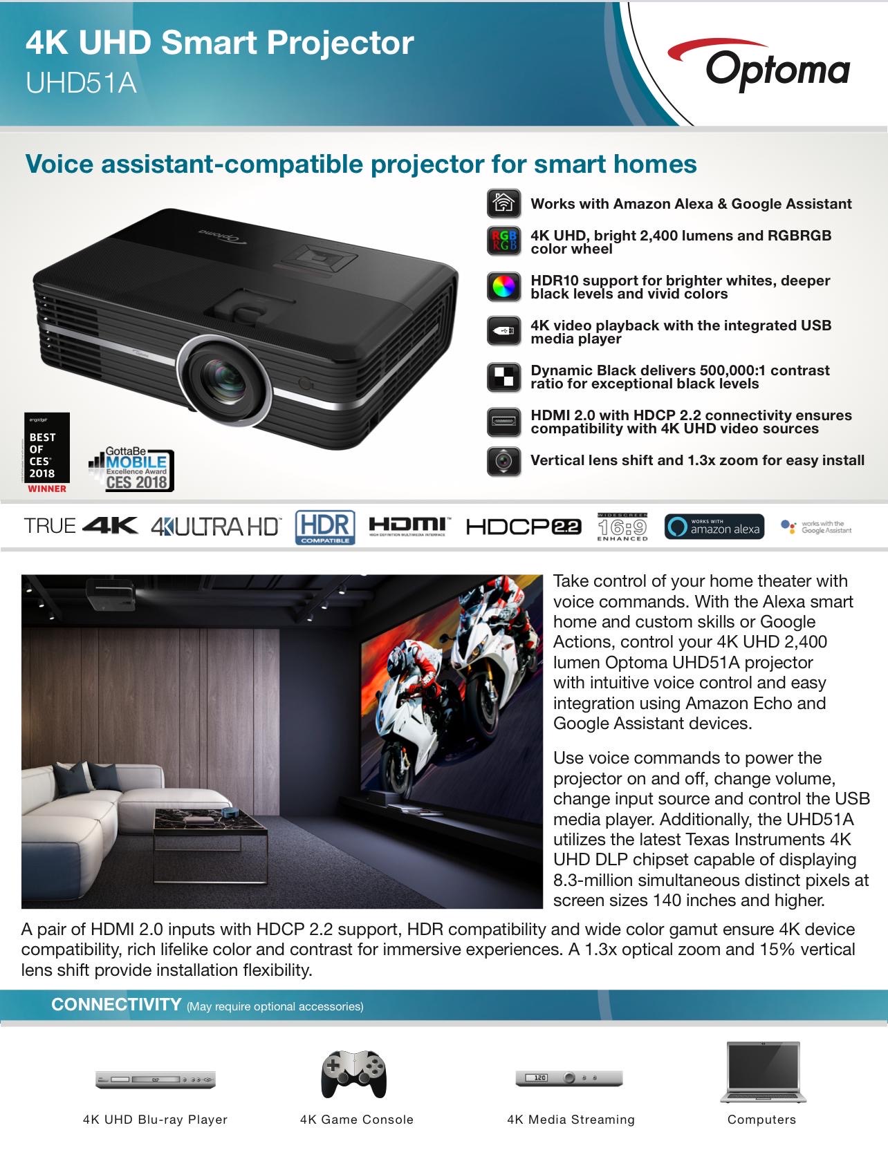 جهاز عرض Optoma UHD51A DLP 4K UHD مع ملحقات قيمة - Image 8