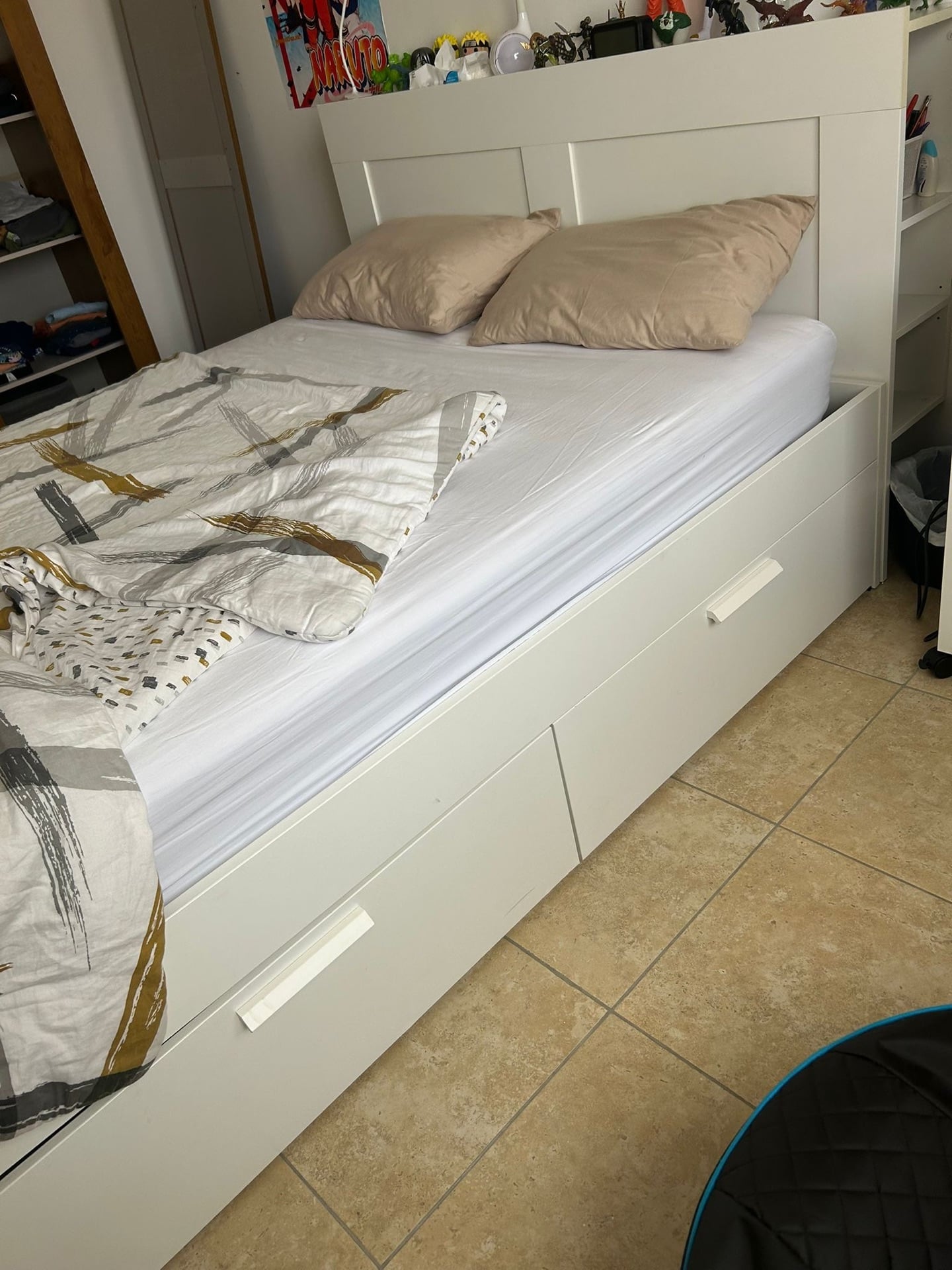 IKEA bed frame with modern headboard and matress - Image 1