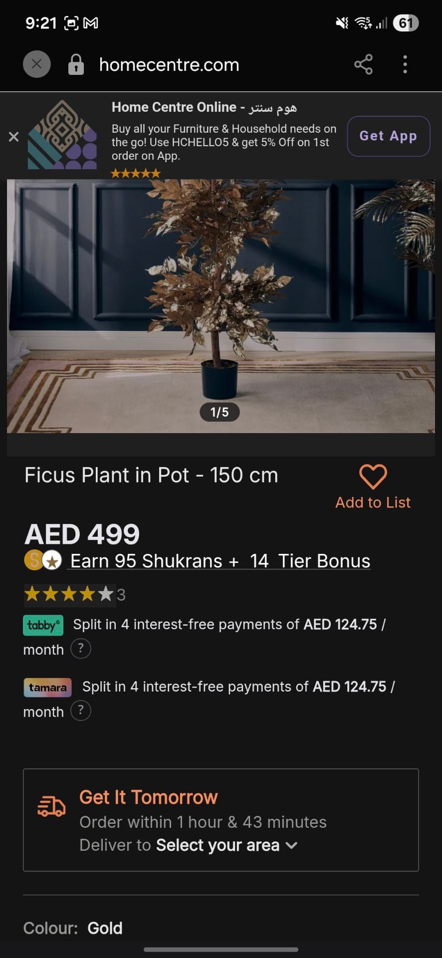 Ficus Plant in Pot - 150 cm- Artificial plant gold   - Image 5