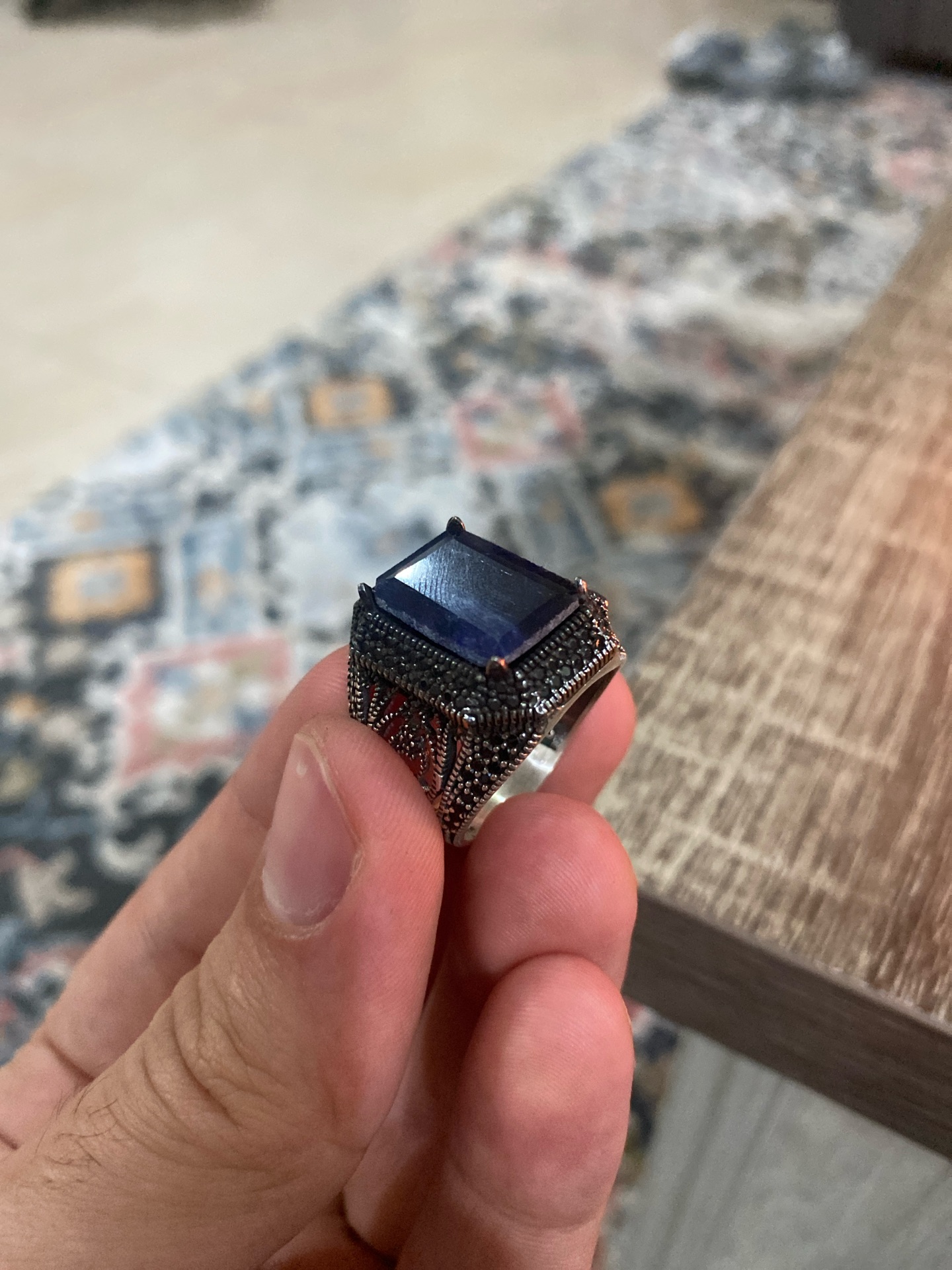 خاتم زفير افريقي african sapphire ring - Image 4