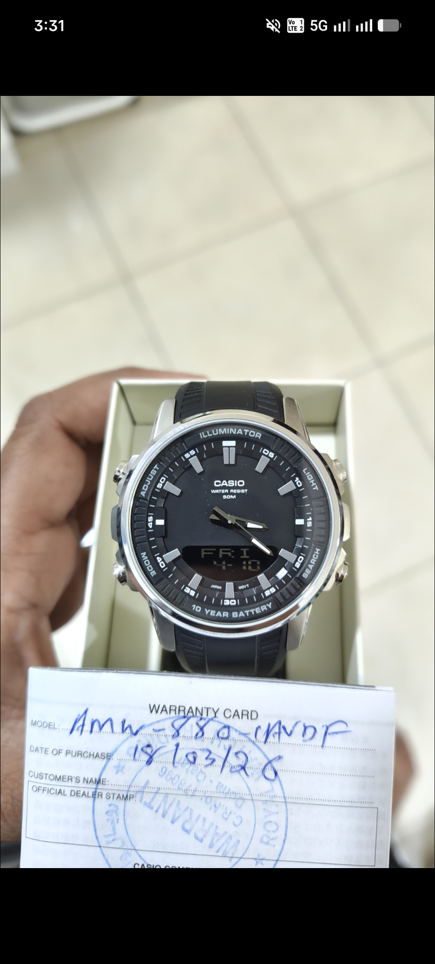 CASIO Men's Analog-Digital Black Dial Watch - AMW-880-1AVDF - Image 1