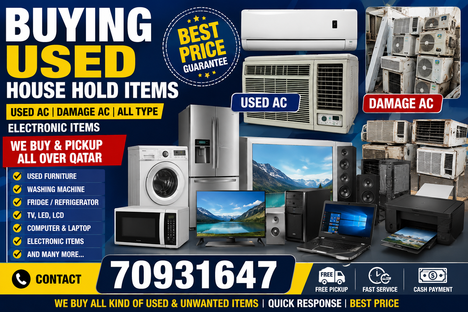 Buying used house hold items used ac damage ac Al type electronic item