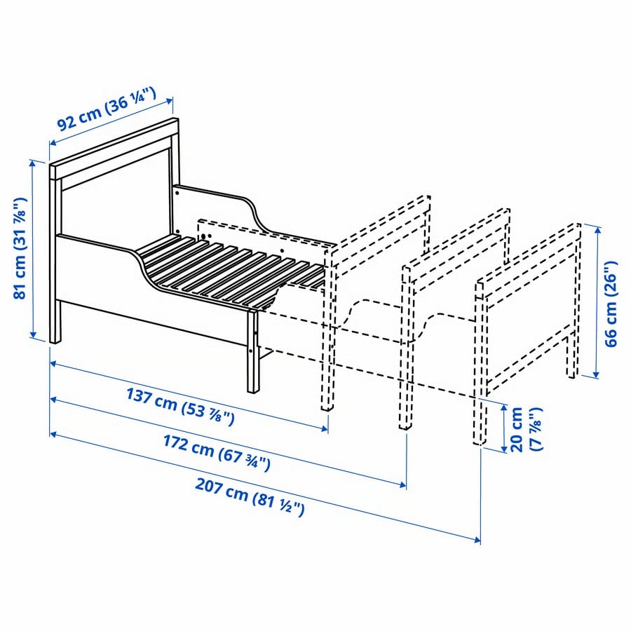 SUNDVIK Extendable bed frame with slatted bed base, brown 80x200 cm - Image 3
