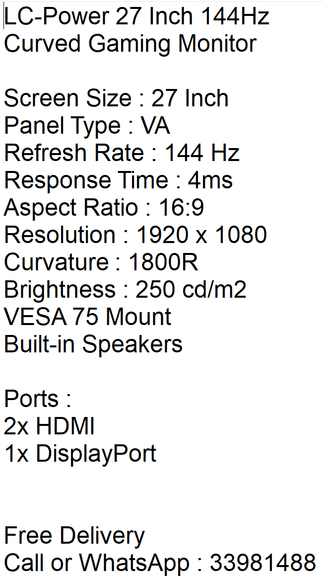 شاشة ألعاب LC-Power 27 بوصة 144Hz قراءة الوصف - Image 8