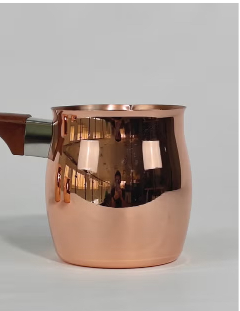 3-piece polished copper Turkish coffee pot set with wooden handles - Image 4