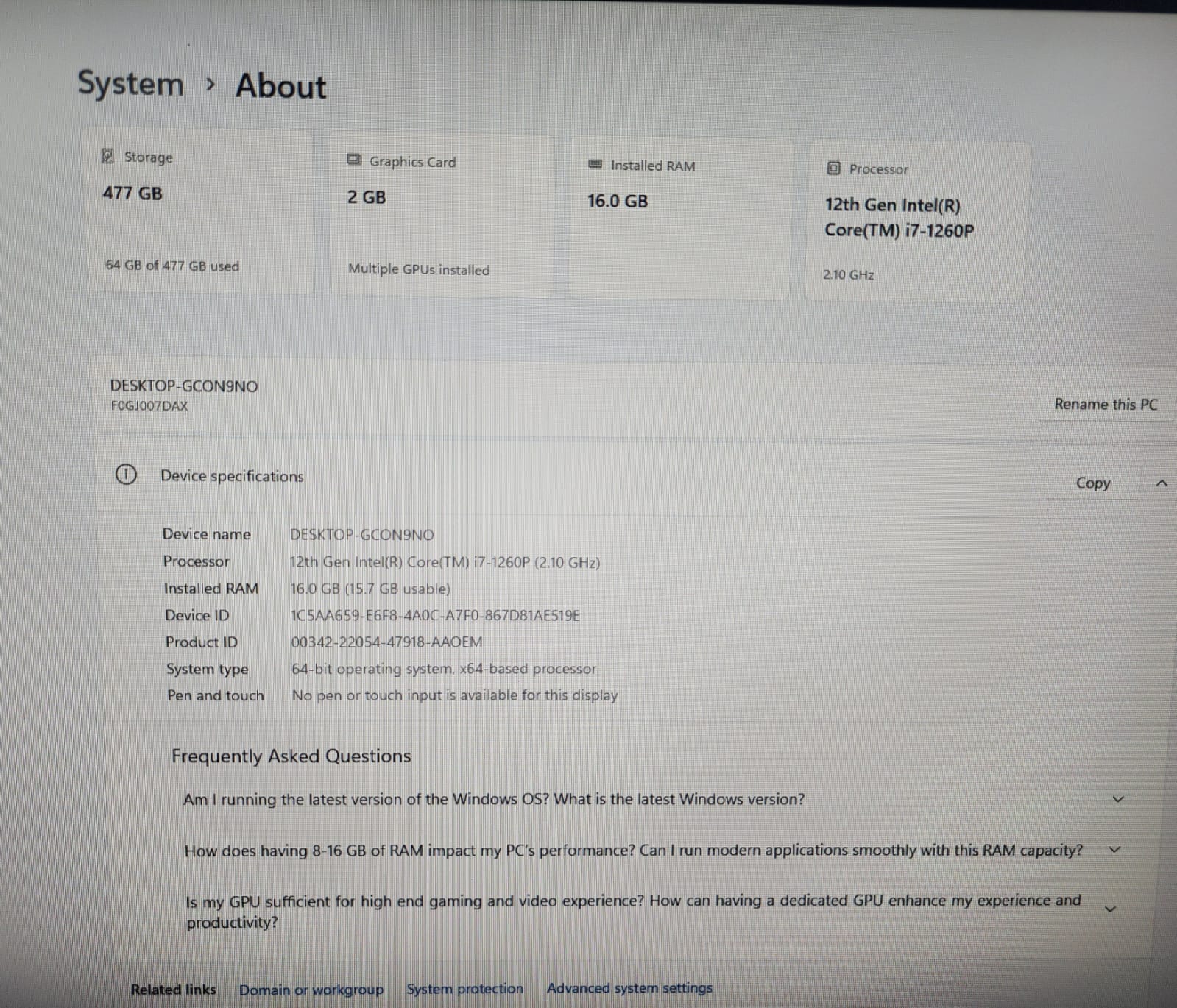 لينوفو-i7-12th Gen-شاشة 27 بوصة-كل في واحد-16GB RAM-512GB SSD - Image 6