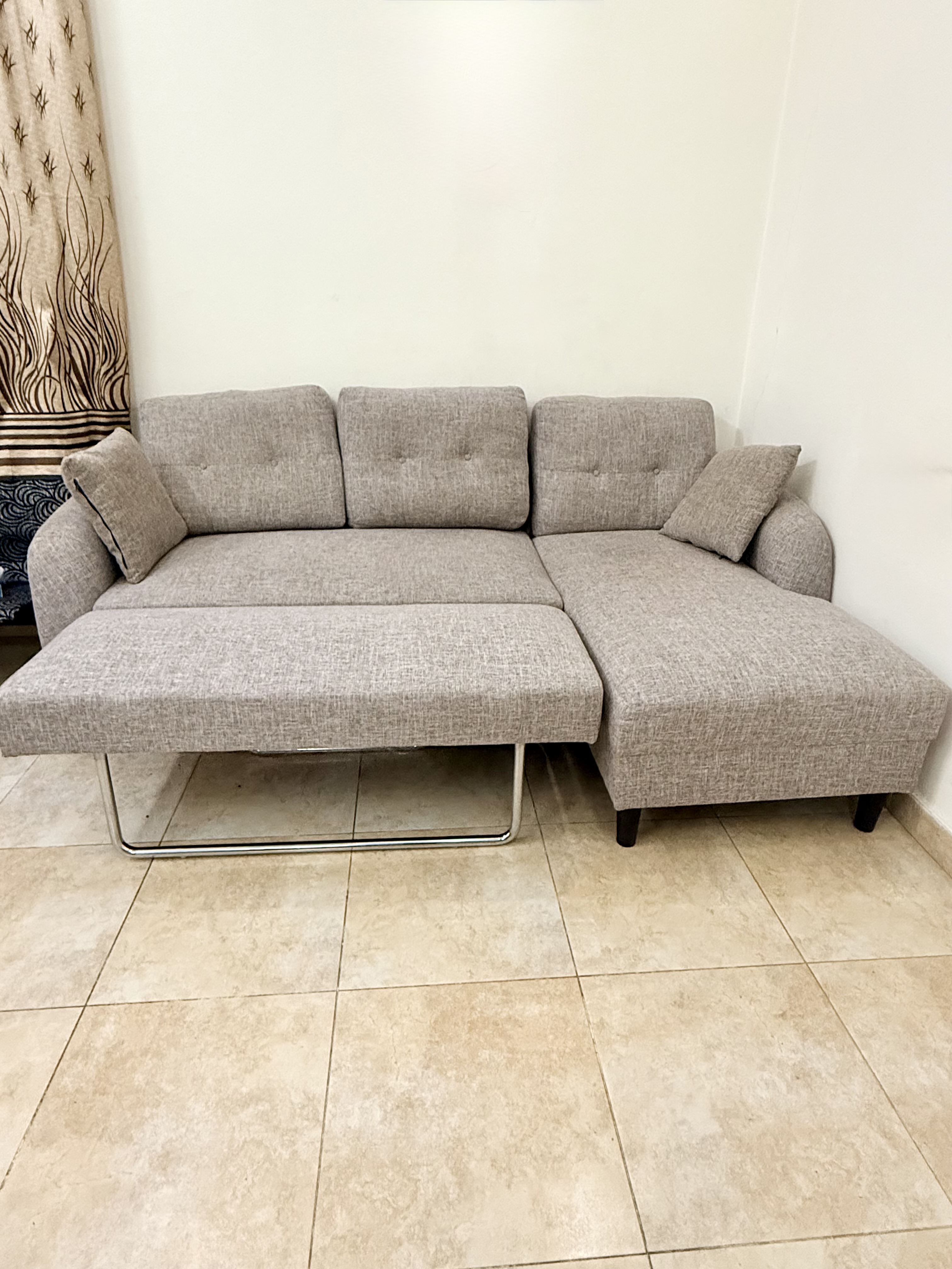3-Seater Grey L-Shaped Sofa Bed – Linen Blend - Image 2