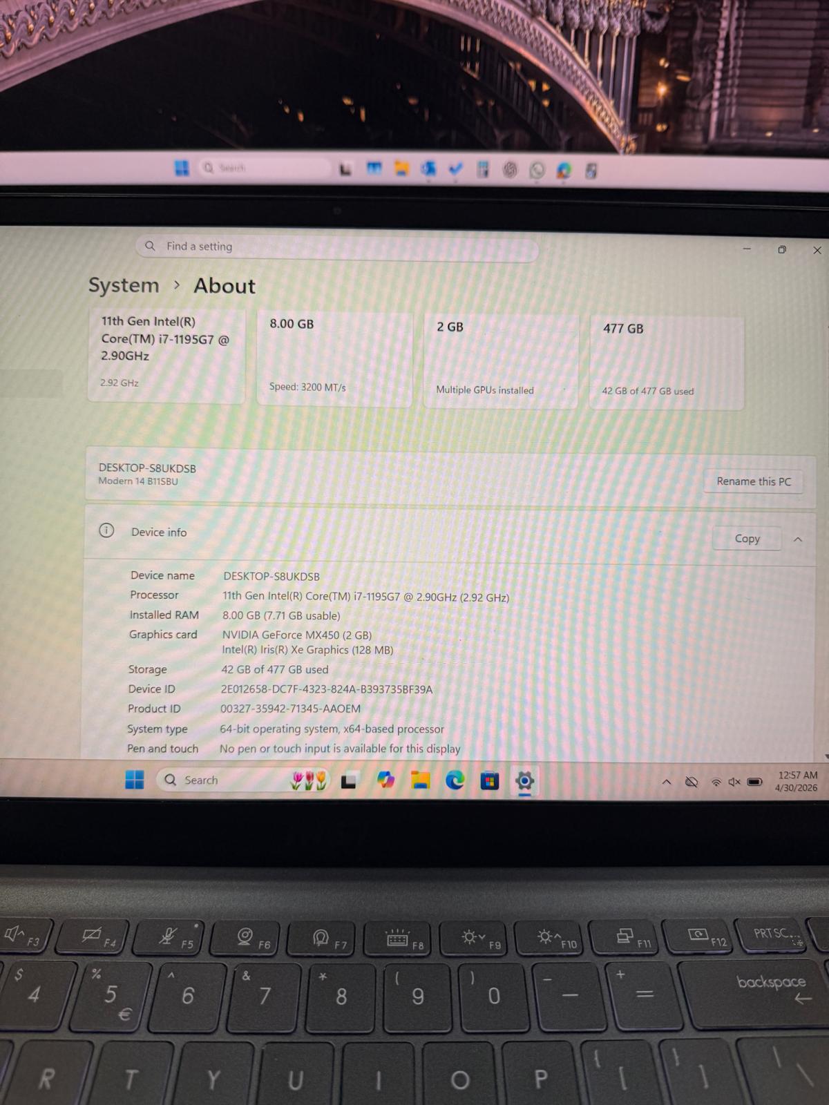 Excellent Condition Laptop 14 Inch Modern 14 B11SBU - Image 2