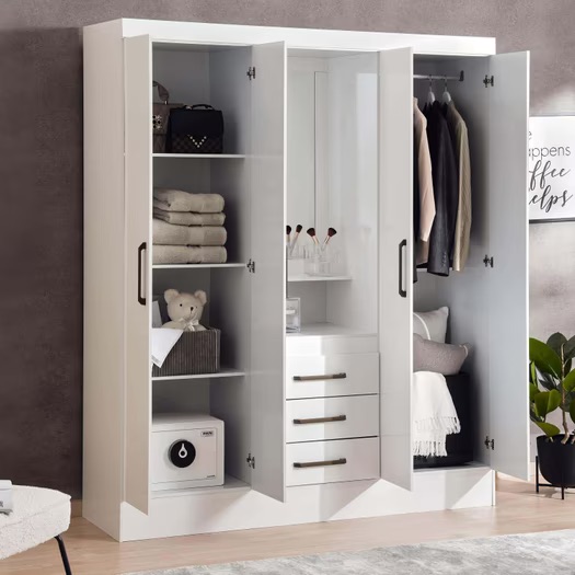 Clean 4 Door Wardrobe With 3 Drawer And Mirror - Image 8