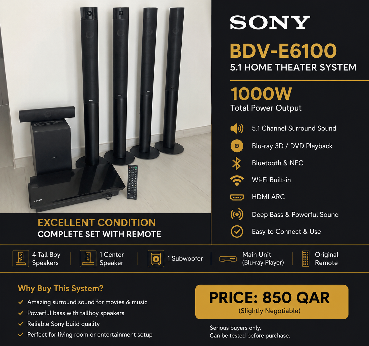 Sony BDV-E6100 5.1 Home Theater System - Image 2