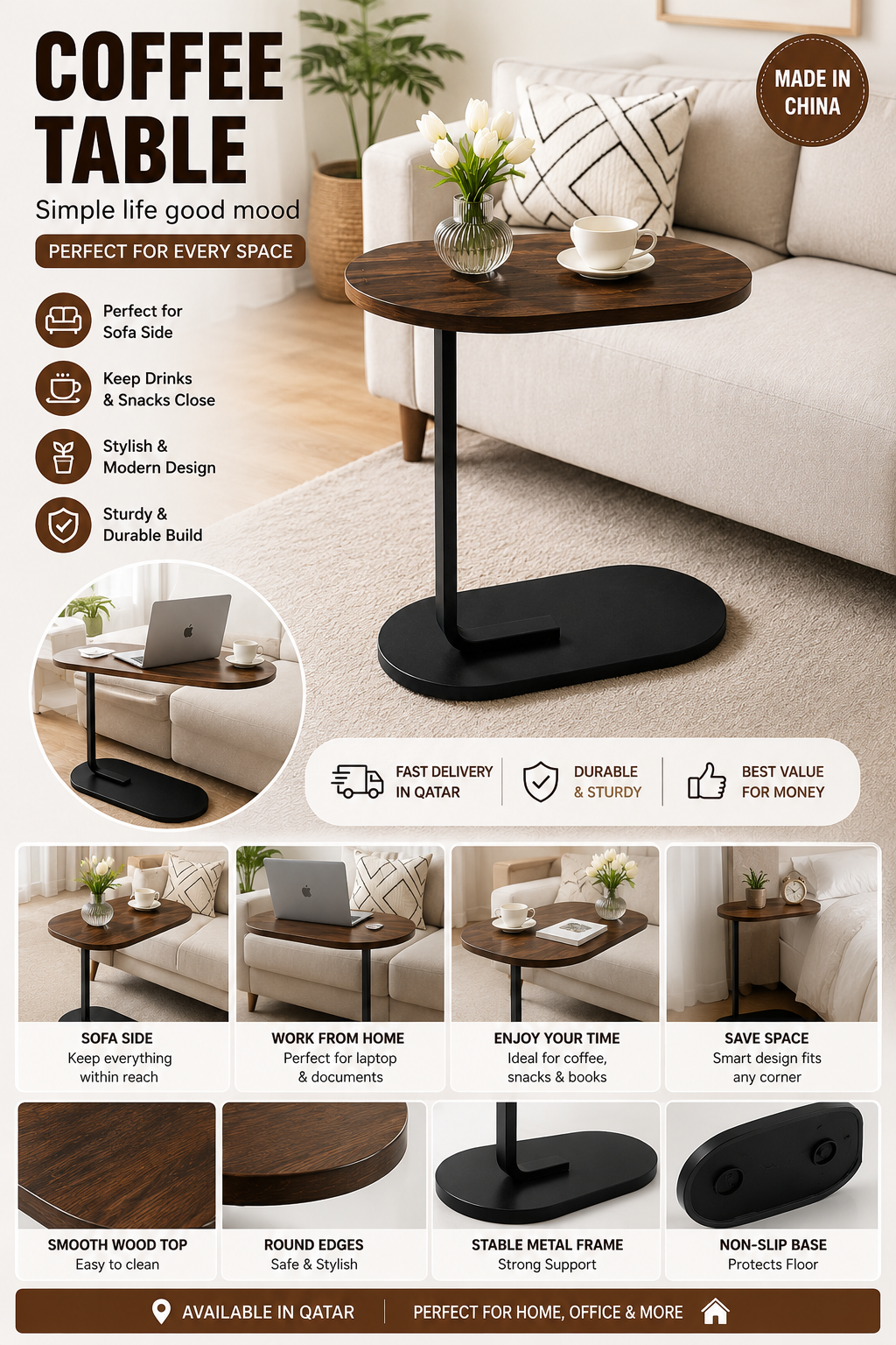 Modern Wooden Coffee Table – Stylish & Durable - Image 2