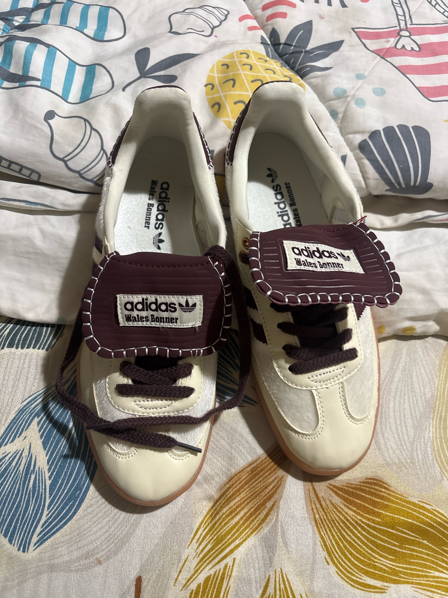 Adidas wales Bonner in burgundy and white - Image 1