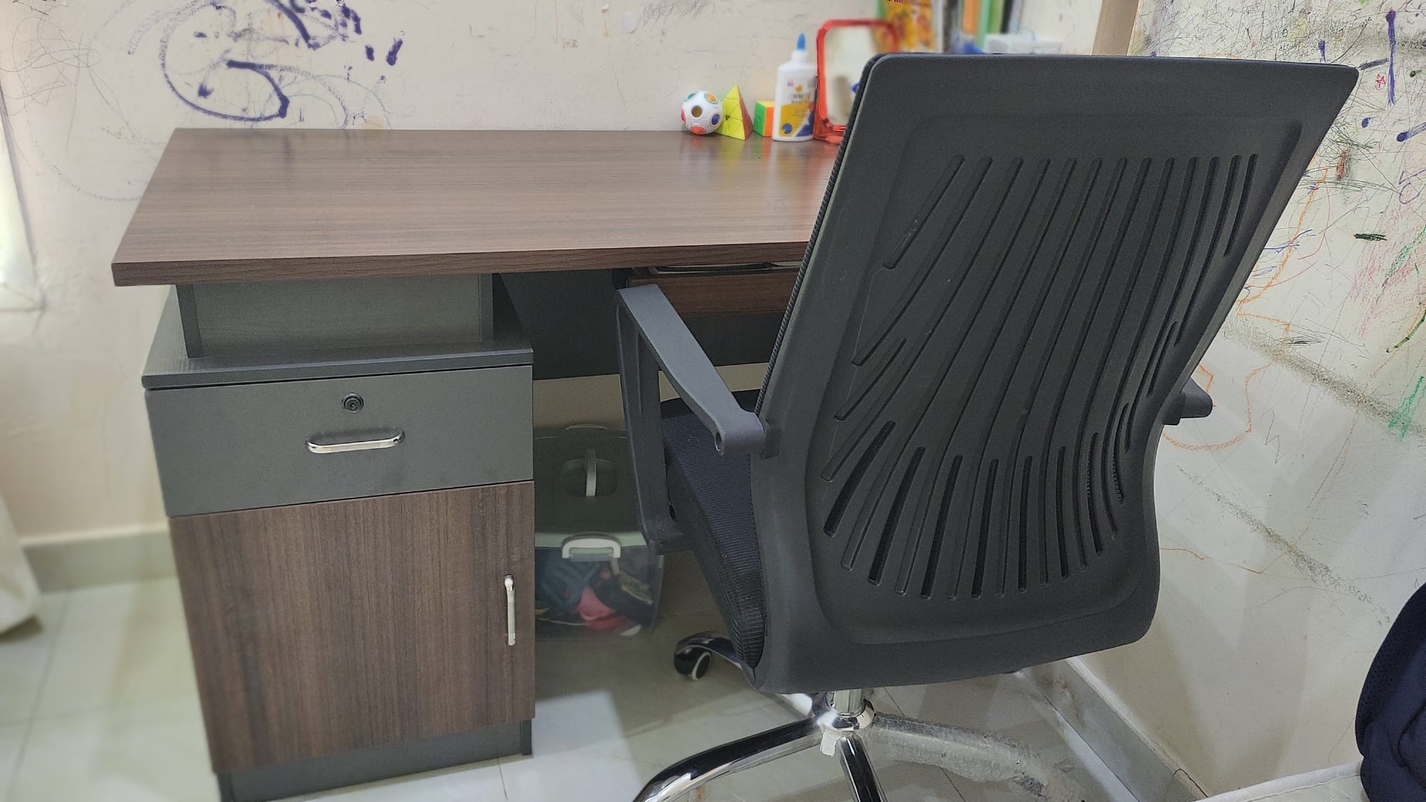 Study-Computer Table With Drawer, Storage Cabinet & Keyboard Tray - Image 3