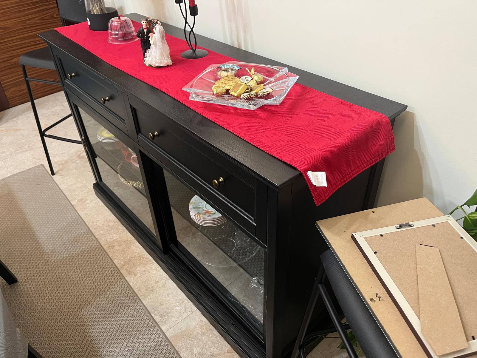 Glass door cabinet, black stained, 145x92 cm - Image 4
