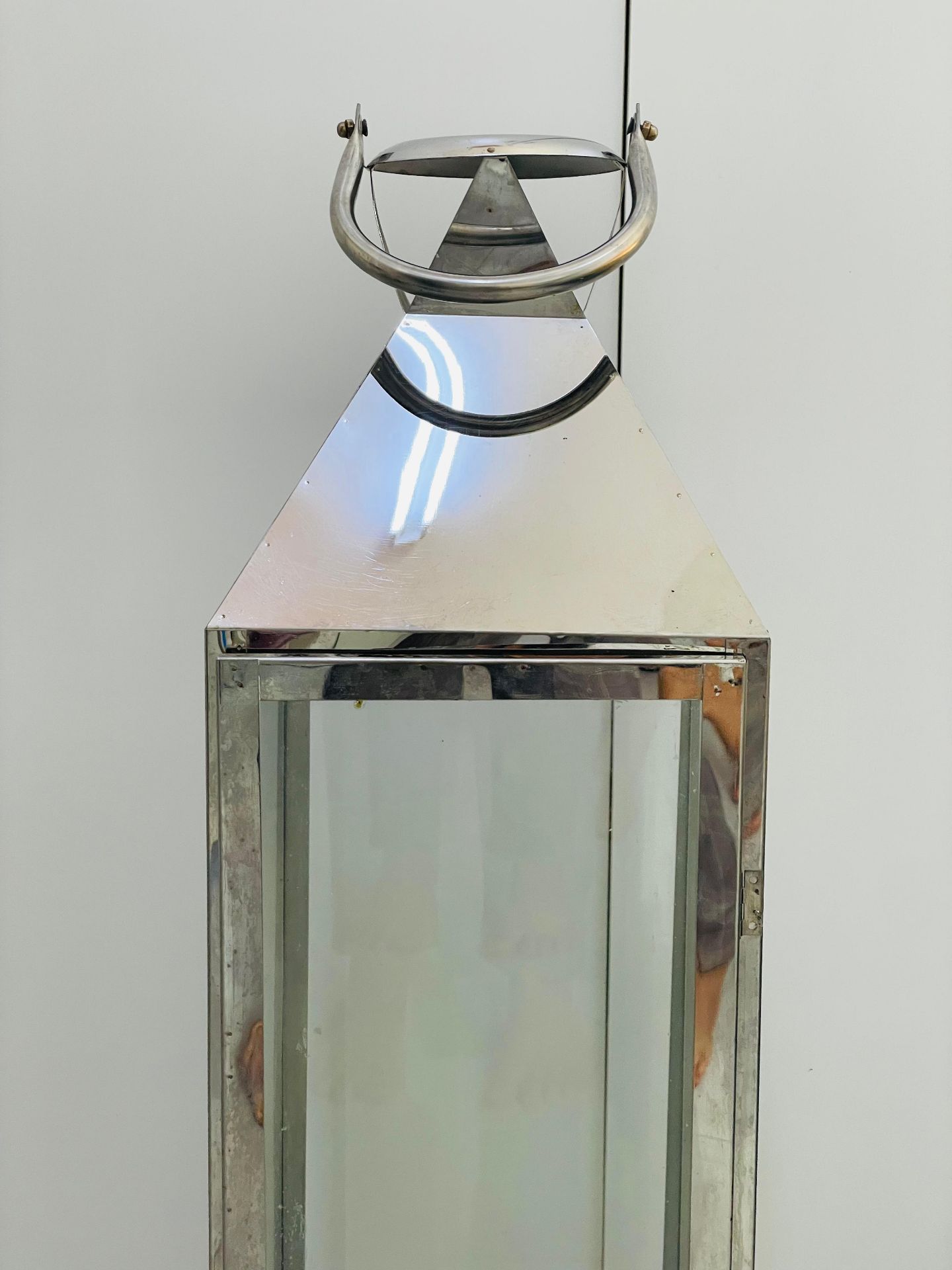 Silver lantern candle holder with candle - Image 10